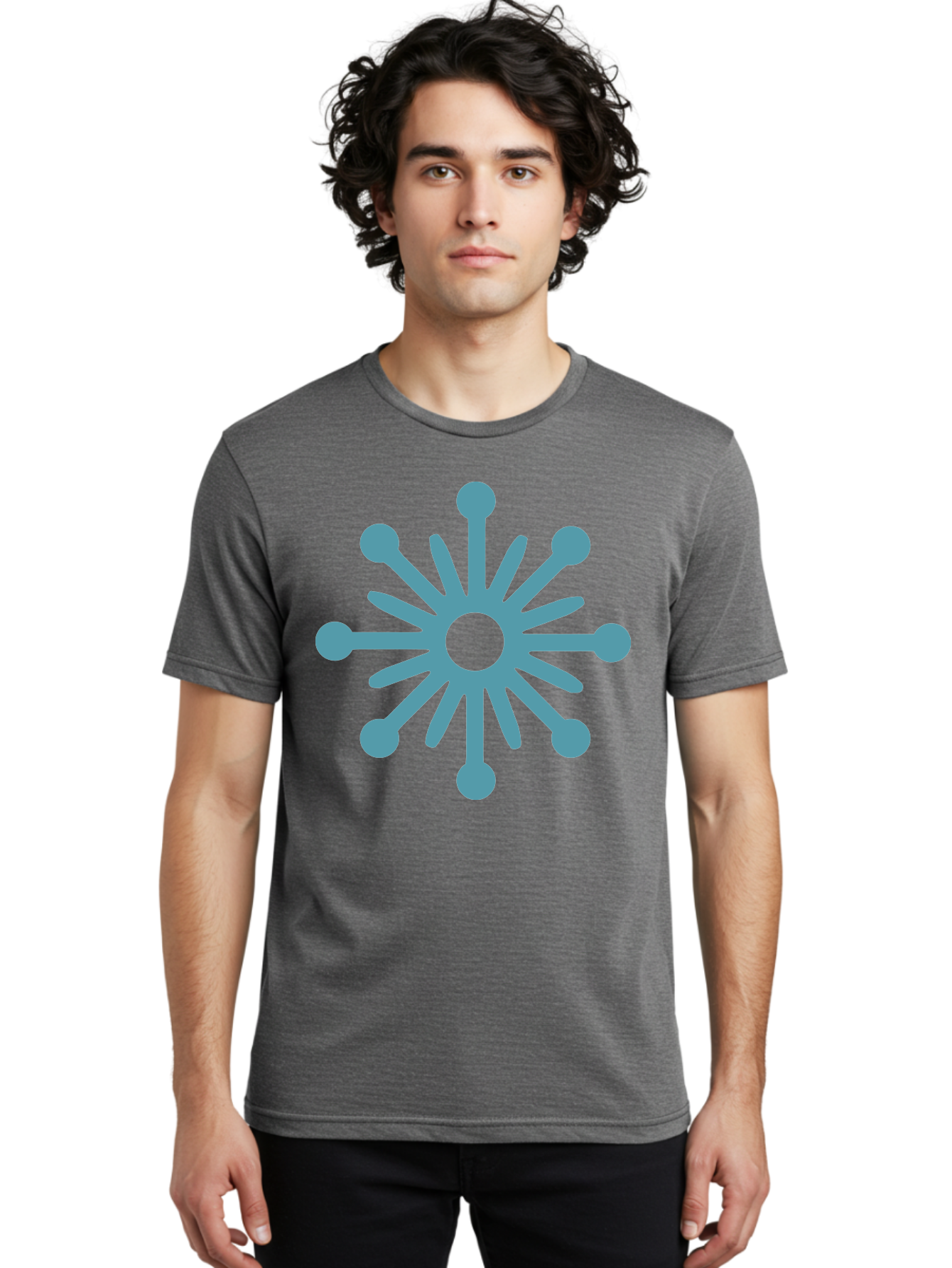 Stylized-Asterisk Men'S Graphic Tee, 100% Cotton, Comfortable Casual Summer Wear, Machine Washable, Stylized Virus Graphic, Abstract Microbiology, Symmetrical Design, Modern Iconography, Simple Shapes, Blue Symbol Aad206