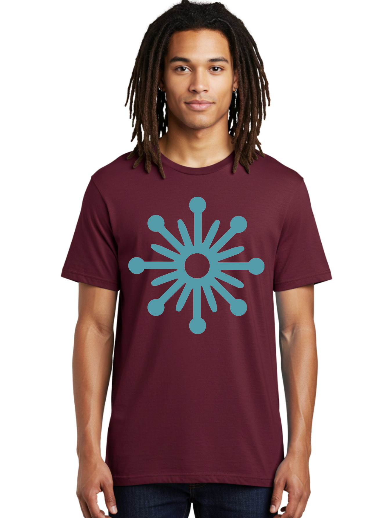 Stylized-Asterisk Men'S Graphic Tee, 100% Cotton, Comfortable Casual Summer Wear, Machine Washable, Stylized Virus Graphic, Abstract Microbiology, Symmetrical Design, Modern Iconography, Simple Shapes, Blue Symbol Aad206
