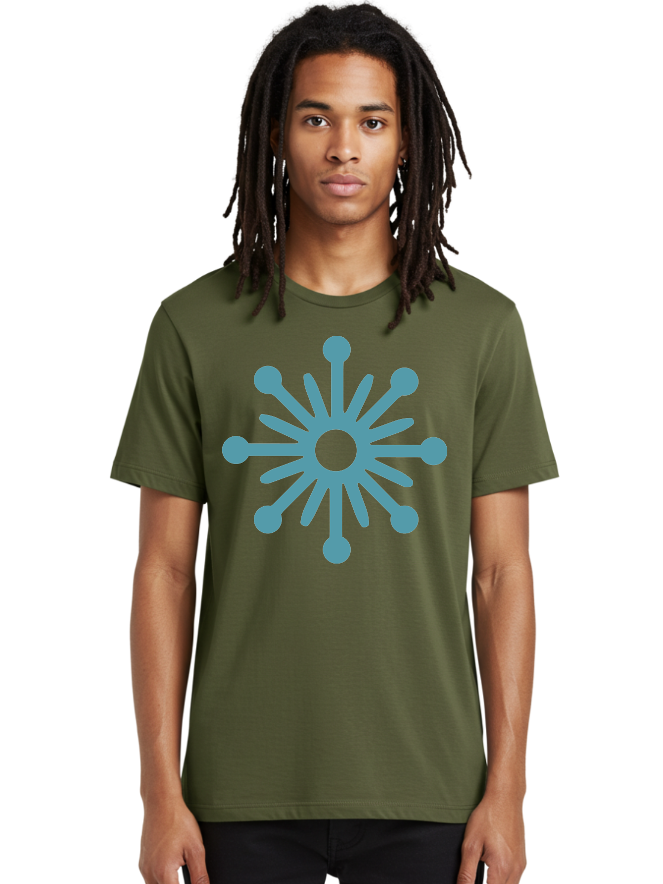 Stylized-Asterisk Men'S Graphic Tee, 100% Cotton, Comfortable Casual Summer Wear, Machine Washable, Stylized Virus Graphic, Abstract Microbiology, Symmetrical Design, Modern Iconography, Simple Shapes, Blue Symbol Aad206