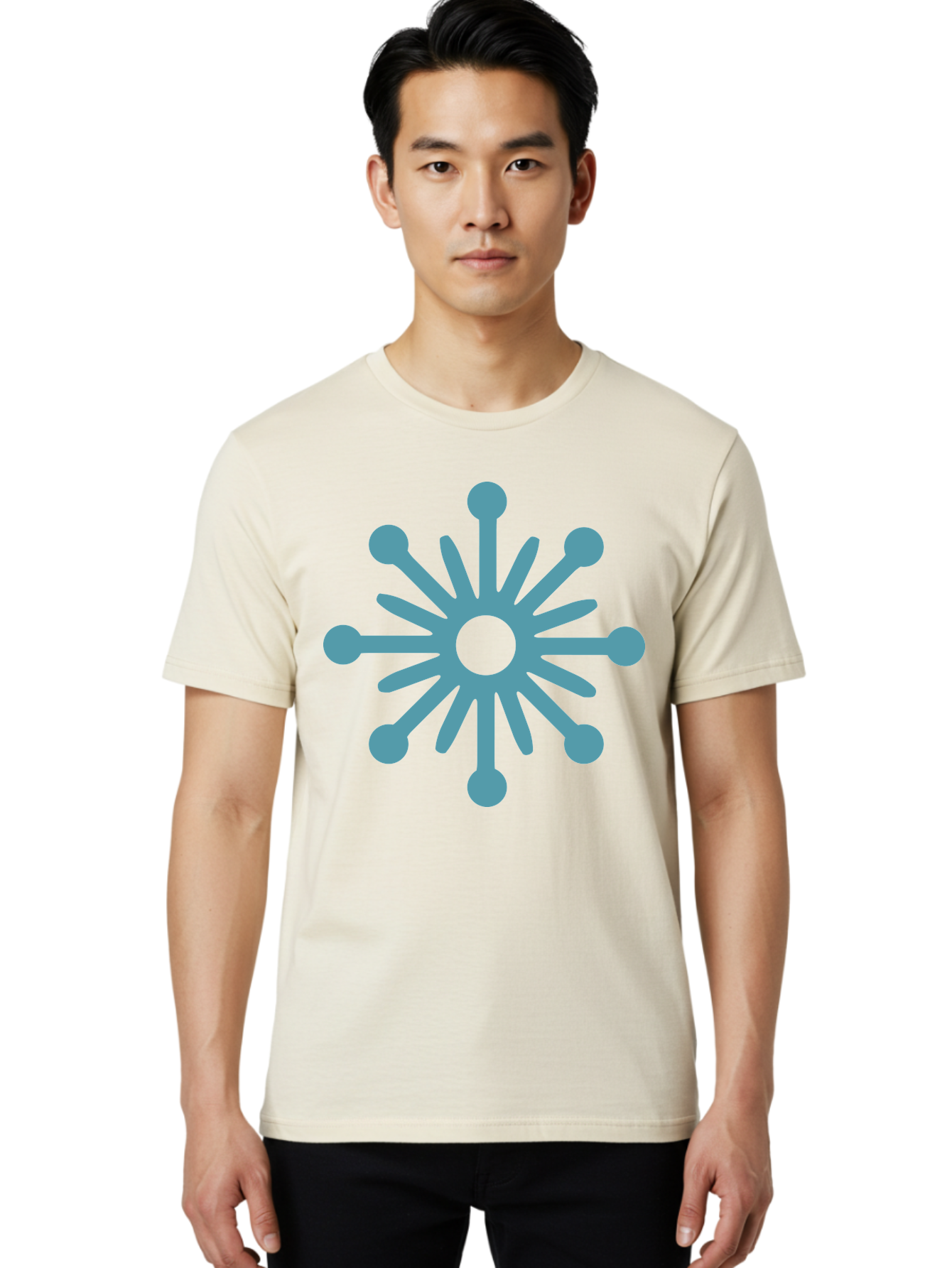 Stylized-Asterisk Men'S Graphic Tee, 100% Cotton, Comfortable Casual Summer Wear, Machine Washable, Stylized Virus Graphic, Abstract Microbiology, Symmetrical Design, Modern Iconography, Simple Shapes, Blue Symbol Aad206