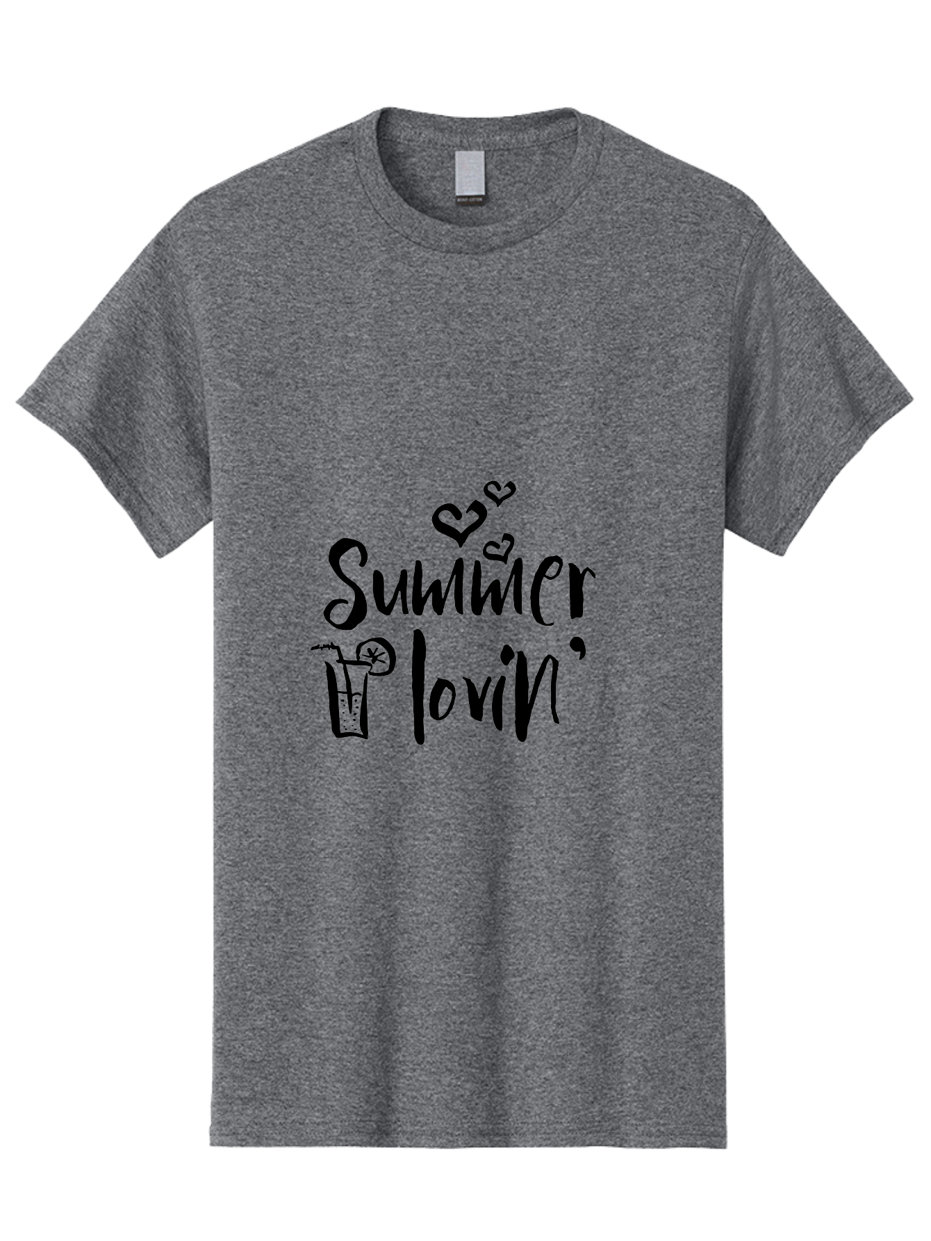 Summer-Lovin Men'S Graphic Tee, 100% Cotton, Comfortable Casual Summer Wear, Machine Washable, Summer Vibes, Refreshing Drink, Cocktail Glass, Lime Slice, Straw, Heart Icons, Summer Love, Summer Fun, Trendy Typography, Handwritten Font Aad207