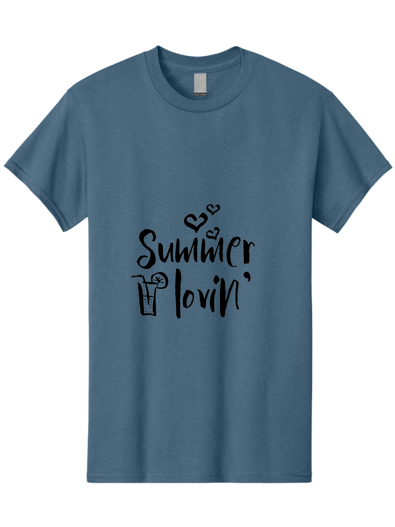 Summer-Lovin Men'S Graphic Tee, 100% Cotton, Comfortable Casual Summer Wear, Machine Washable, Summer Vibes, Refreshing Drink, Cocktail Glass, Lime Slice, Straw, Heart Icons, Summer Love, Summer Fun, Trendy Typography, Handwritten Font Aad207