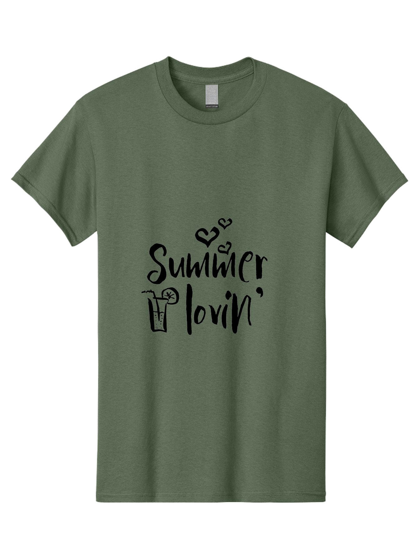 Summer-Lovin Men'S Graphic Tee, 100% Cotton, Comfortable Casual Summer Wear, Machine Washable, Summer Vibes, Refreshing Drink, Cocktail Glass, Lime Slice, Straw, Heart Icons, Summer Love, Summer Fun, Trendy Typography, Handwritten Font Aad207