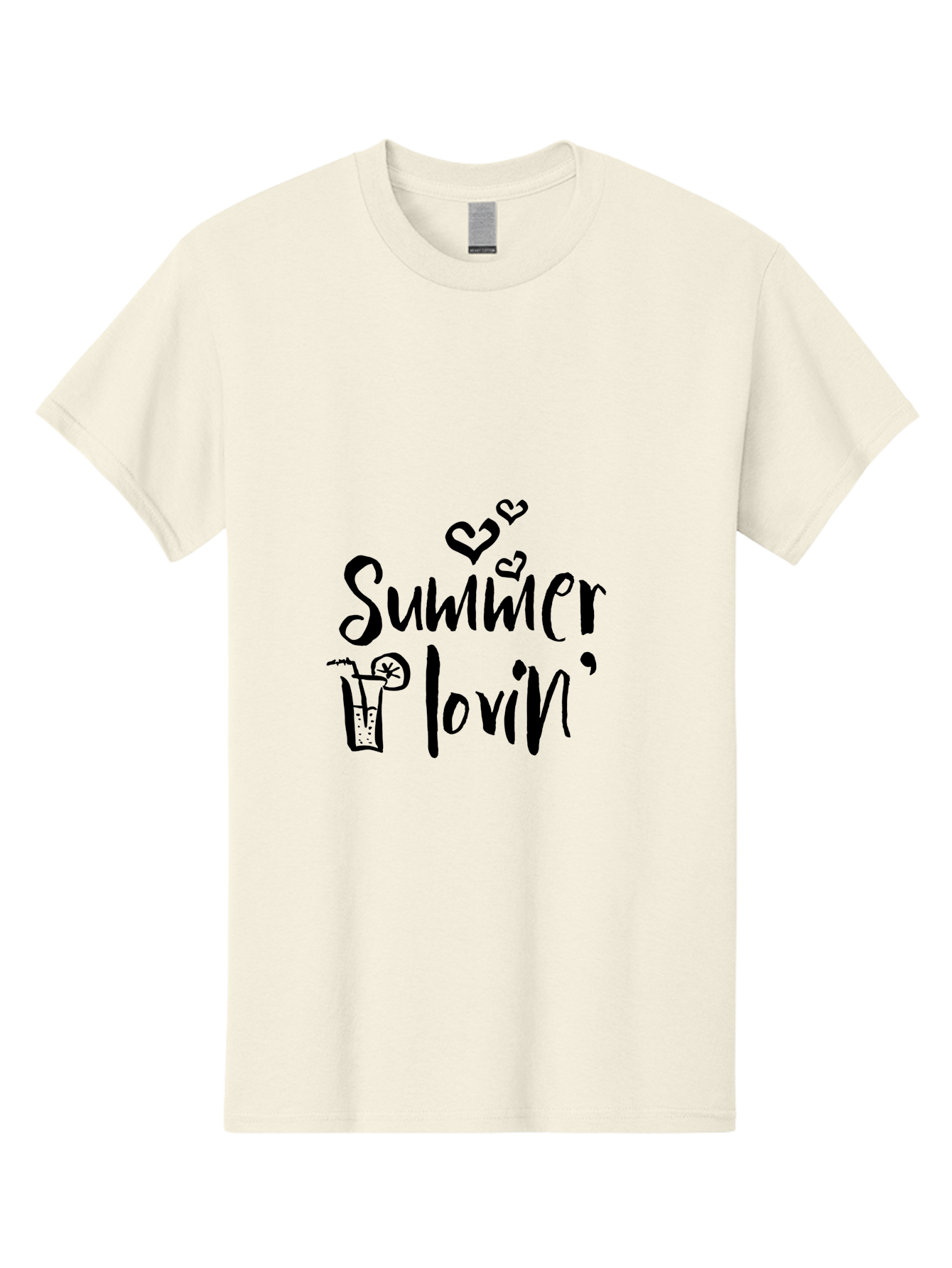 Summer-Lovin Men'S Graphic Tee, 100% Cotton, Comfortable Casual Summer Wear, Machine Washable, Summer Vibes, Refreshing Drink, Cocktail Glass, Lime Slice, Straw, Heart Icons, Summer Love, Summer Fun, Trendy Typography, Handwritten Font Aad207