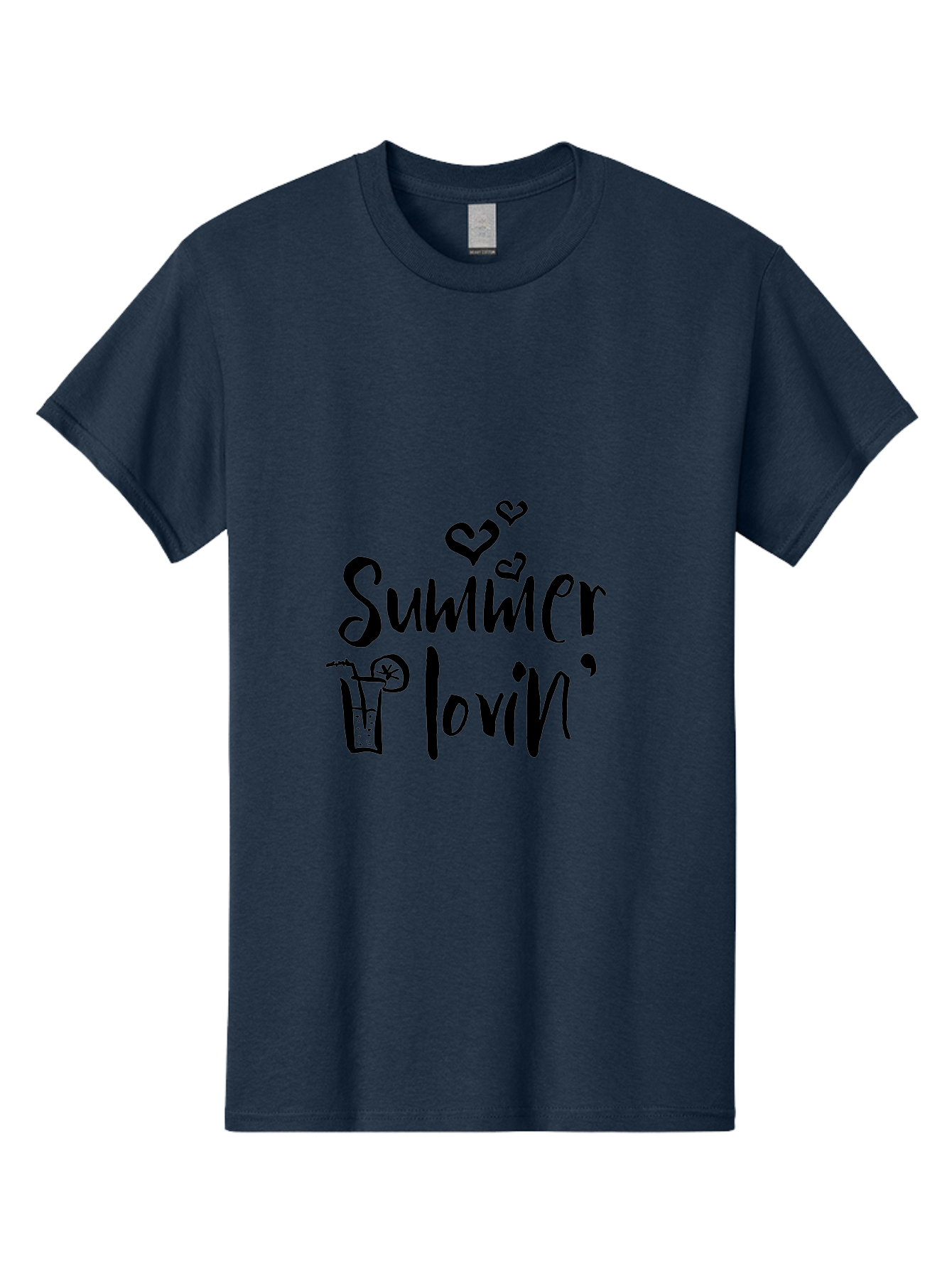 Summer-Lovin Men'S Graphic Tee, 100% Cotton, Comfortable Casual Summer Wear, Machine Washable, Summer Vibes, Refreshing Drink, Cocktail Glass, Lime Slice, Straw, Heart Icons, Summer Love, Summer Fun, Trendy Typography, Handwritten Font Aad207