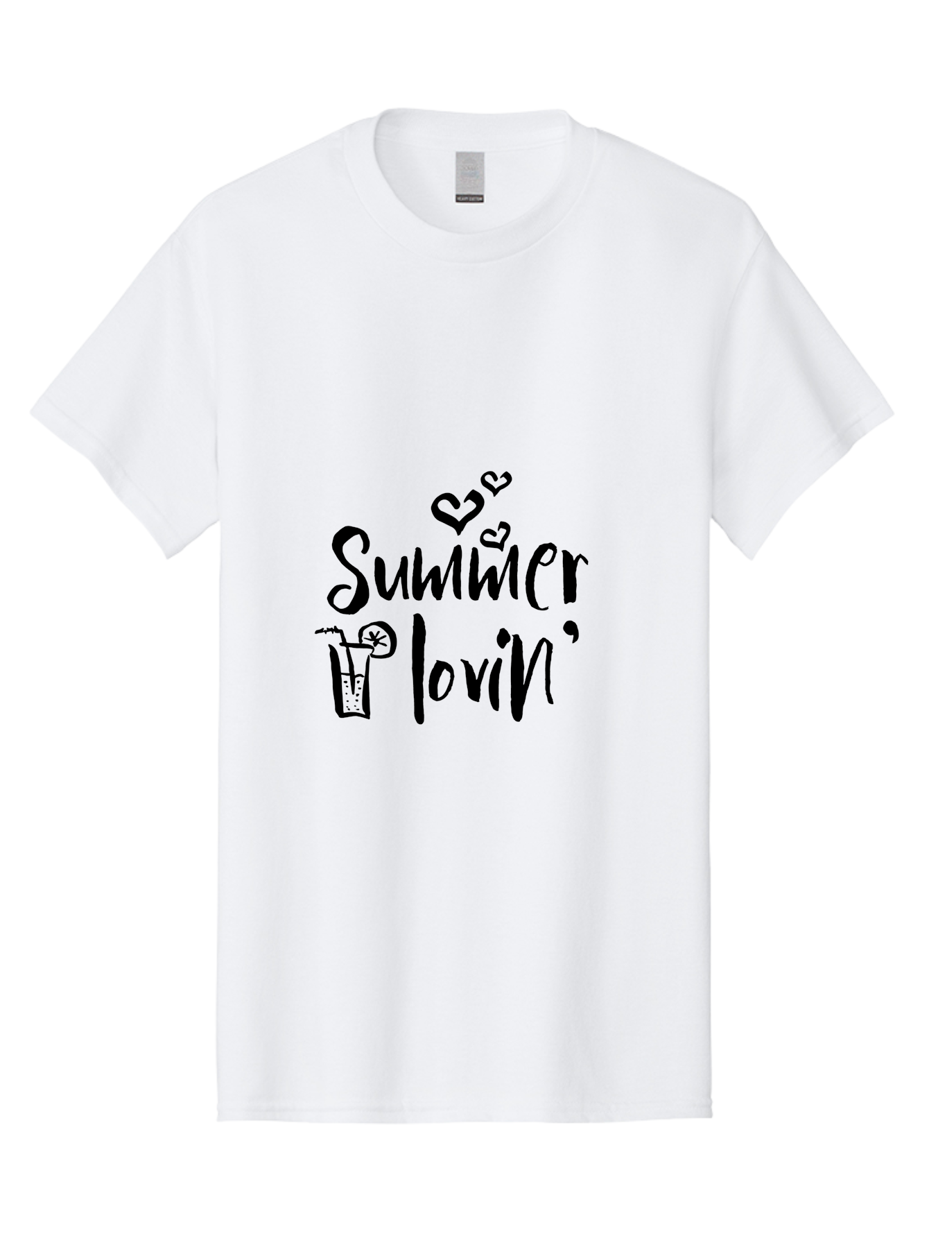 Summer-Lovin Men'S Graphic Tee, 100% Cotton, Comfortable Casual Summer Wear, Machine Washable, Summer Vibes, Refreshing Drink, Cocktail Glass, Lime Slice, Straw, Heart Icons, Summer Love, Summer Fun, Trendy Typography, Handwritten Font Aad207