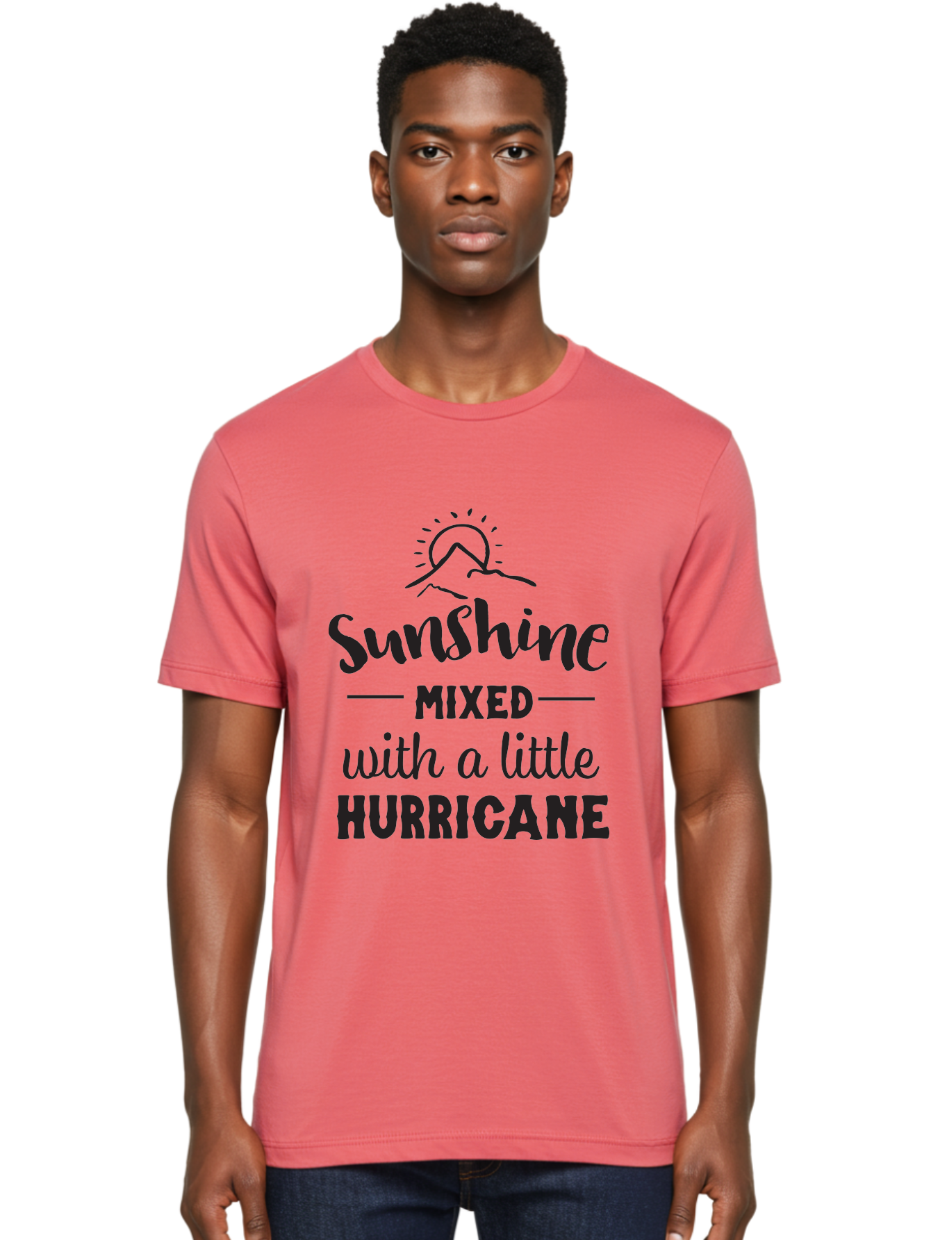 Sunshine-Mixed-With-A-Little-Hurricane Men'S Graphic Tee, 100% Cotton, Comfortable Casual Summer Wear, Machine Washable, Sunshine Mixed With Hurricane, Contrasting Personalities, Strong Personality, Inspirational Quote, Life'S Balance, Aad209