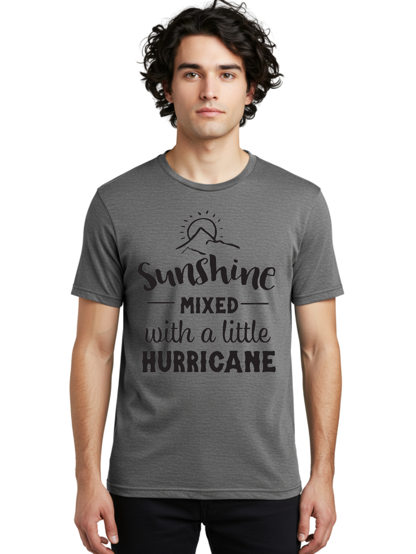 Sunshine-Mixed-With-A-Little-Hurricane Men'S Graphic Tee, 100% Cotton, Comfortable Casual Summer Wear, Machine Washable, Sunshine Mixed With Hurricane, Contrasting Personalities, Strong Personality, Inspirational Quote, Life'S Balance, Aad209