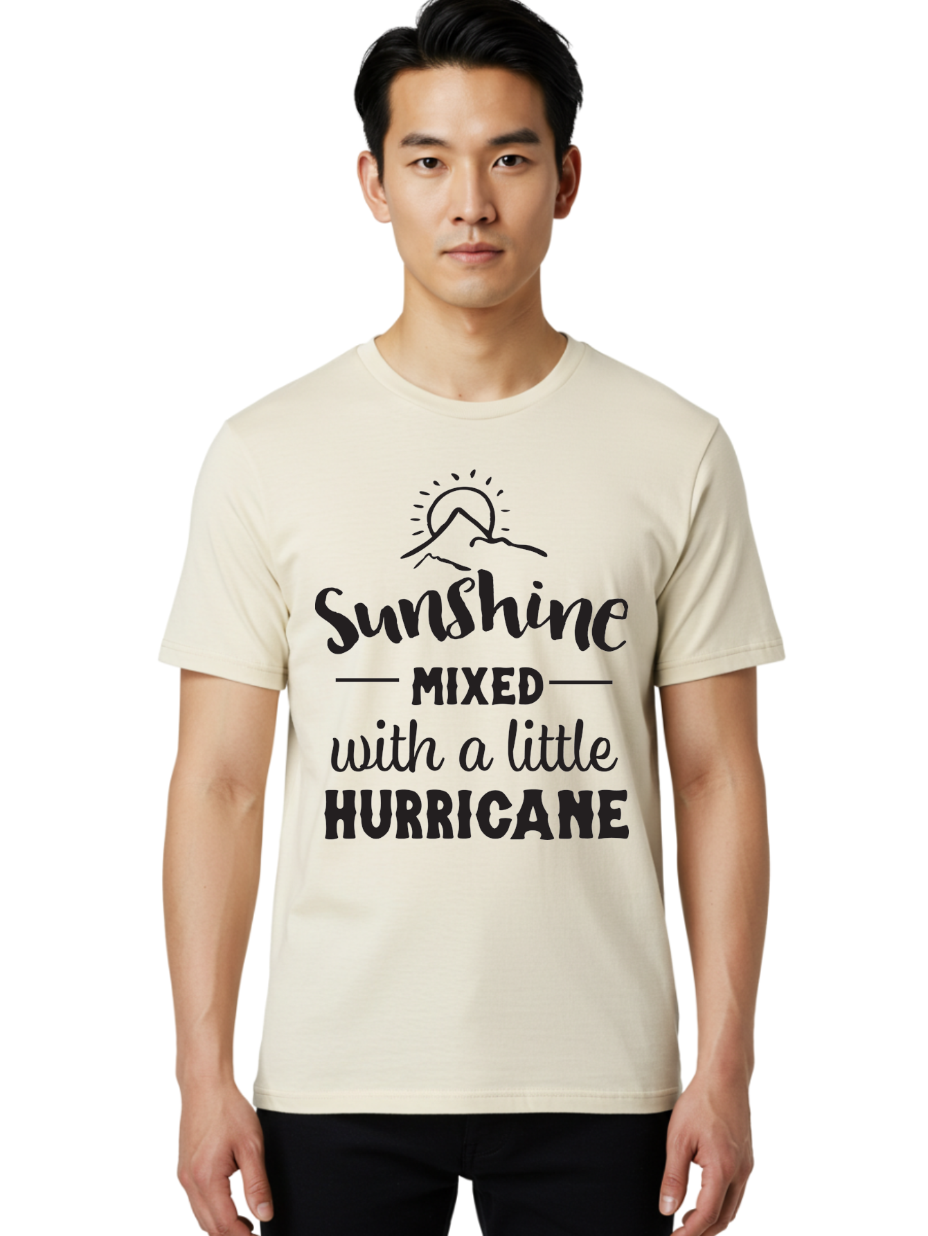 Sunshine-Mixed-With-A-Little-Hurricane Men'S Graphic Tee, 100% Cotton, Comfortable Casual Summer Wear, Machine Washable, Sunshine Mixed With Hurricane, Contrasting Personalities, Strong Personality, Inspirational Quote, Life'S Balance, Aad209
