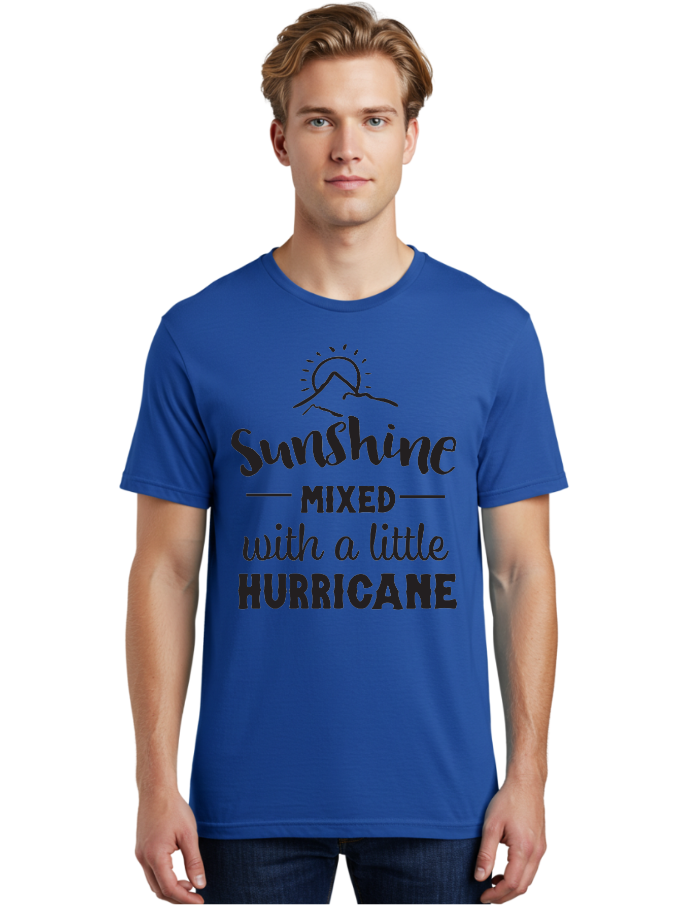 Sunshine-Mixed-With-A-Little-Hurricane Men'S Graphic Tee, 100% Cotton, Comfortable Casual Summer Wear, Machine Washable, Sunshine Mixed With Hurricane, Contrasting Personalities, Strong Personality, Inspirational Quote, Life'S Balance, Aad209