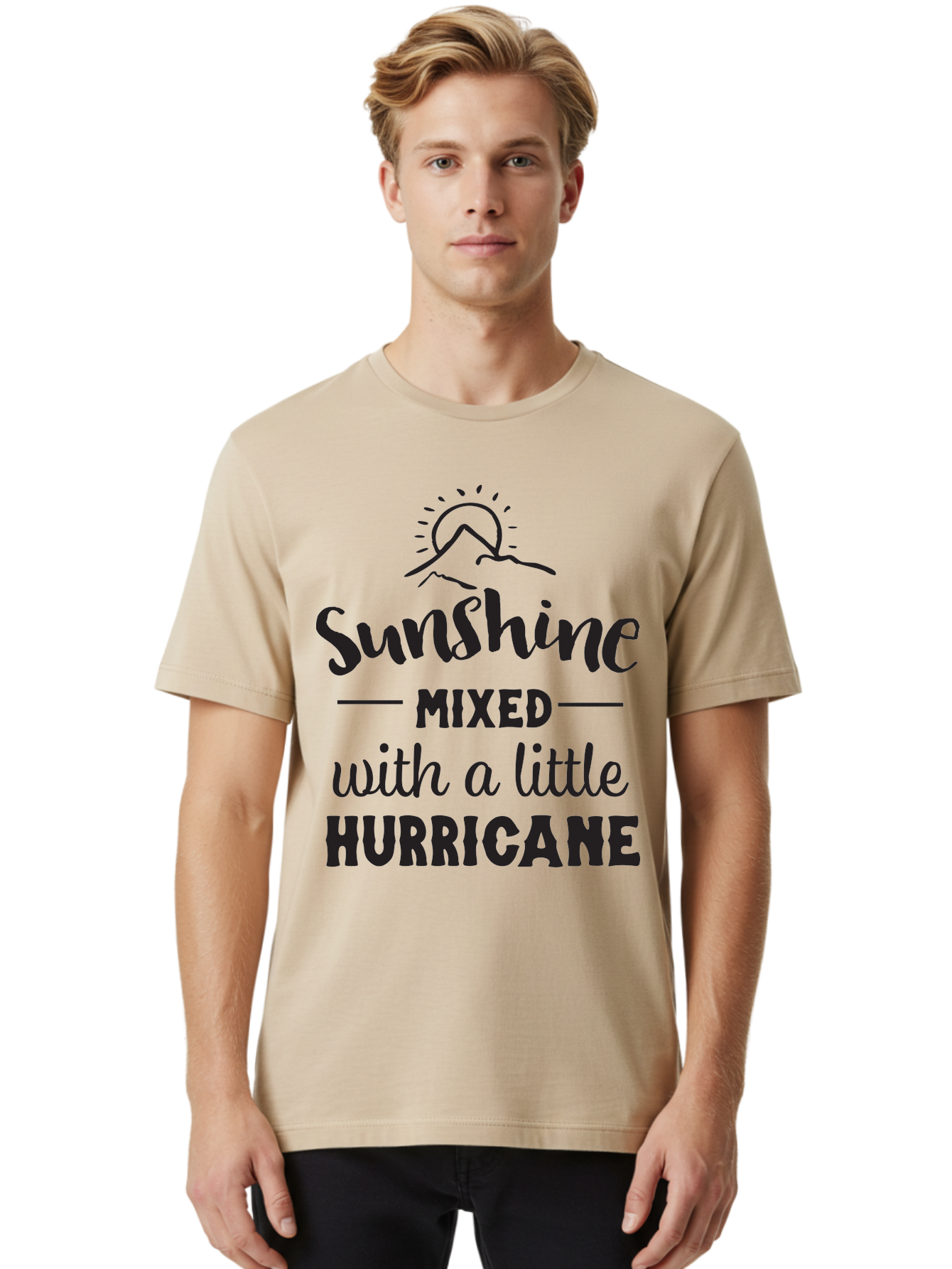 Sunshine-Mixed-With-A-Little-Hurricane Men'S Graphic Tee, 100% Cotton, Comfortable Casual Summer Wear, Machine Washable, Sunshine Mixed With Hurricane, Contrasting Personalities, Strong Personality, Inspirational Quote, Life'S Balance, Aad209