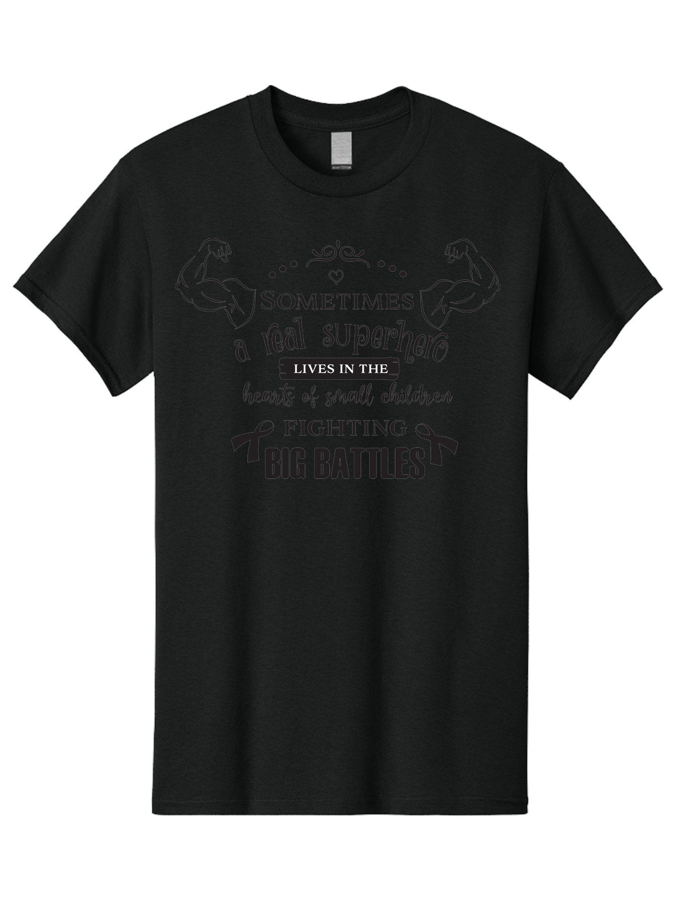 Superhero-Lives-In-The-Hearts-Of-Small-Children Men'S Graphic Tee, 100% Cotton, Comfortable Casual Summer Wear, Machine Washable, Superhero Quote, Inspirational Message, Childhood Cancer Awareness, Fighting Big Battles, Real Superheroes, Aad211