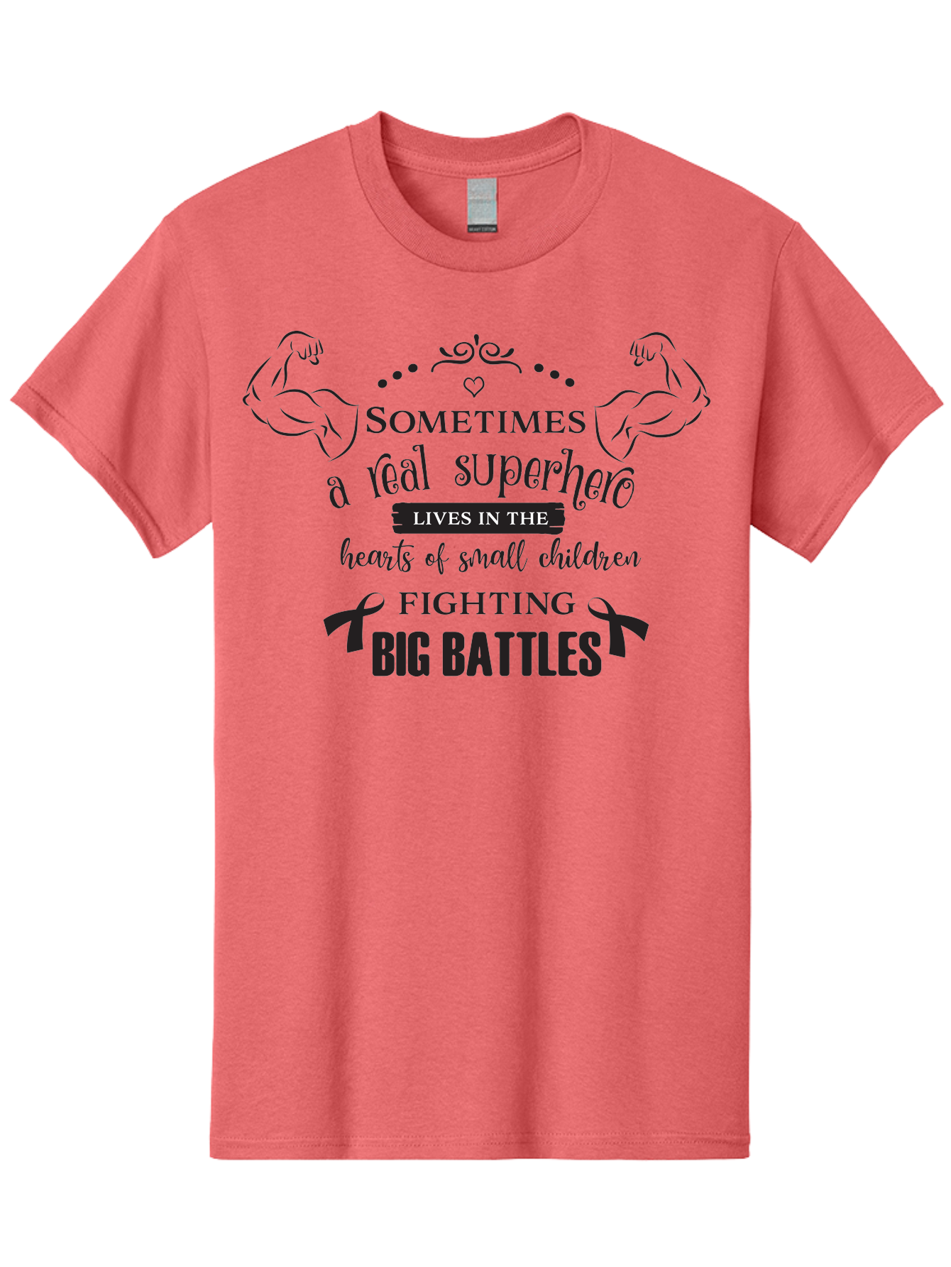 Superhero-Lives-In-The-Hearts-Of-Small-Children Men'S Graphic Tee, 100% Cotton, Comfortable Casual Summer Wear, Machine Washable, Superhero Quote, Inspirational Message, Childhood Cancer Awareness, Fighting Big Battles, Real Superheroes, Aad211