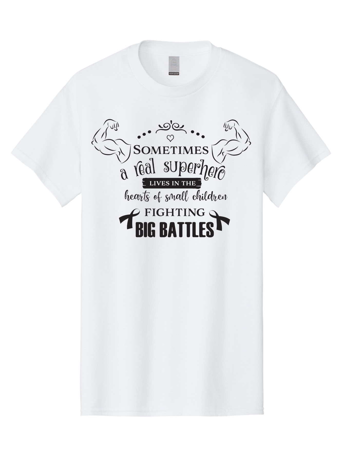 Superhero-Lives-In-The-Hearts-Of-Small-Children Men'S Graphic Tee, 100% Cotton, Comfortable Casual Summer Wear, Machine Washable, Superhero Quote, Inspirational Message, Childhood Cancer Awareness, Fighting Big Battles, Real Superheroes, Aad211