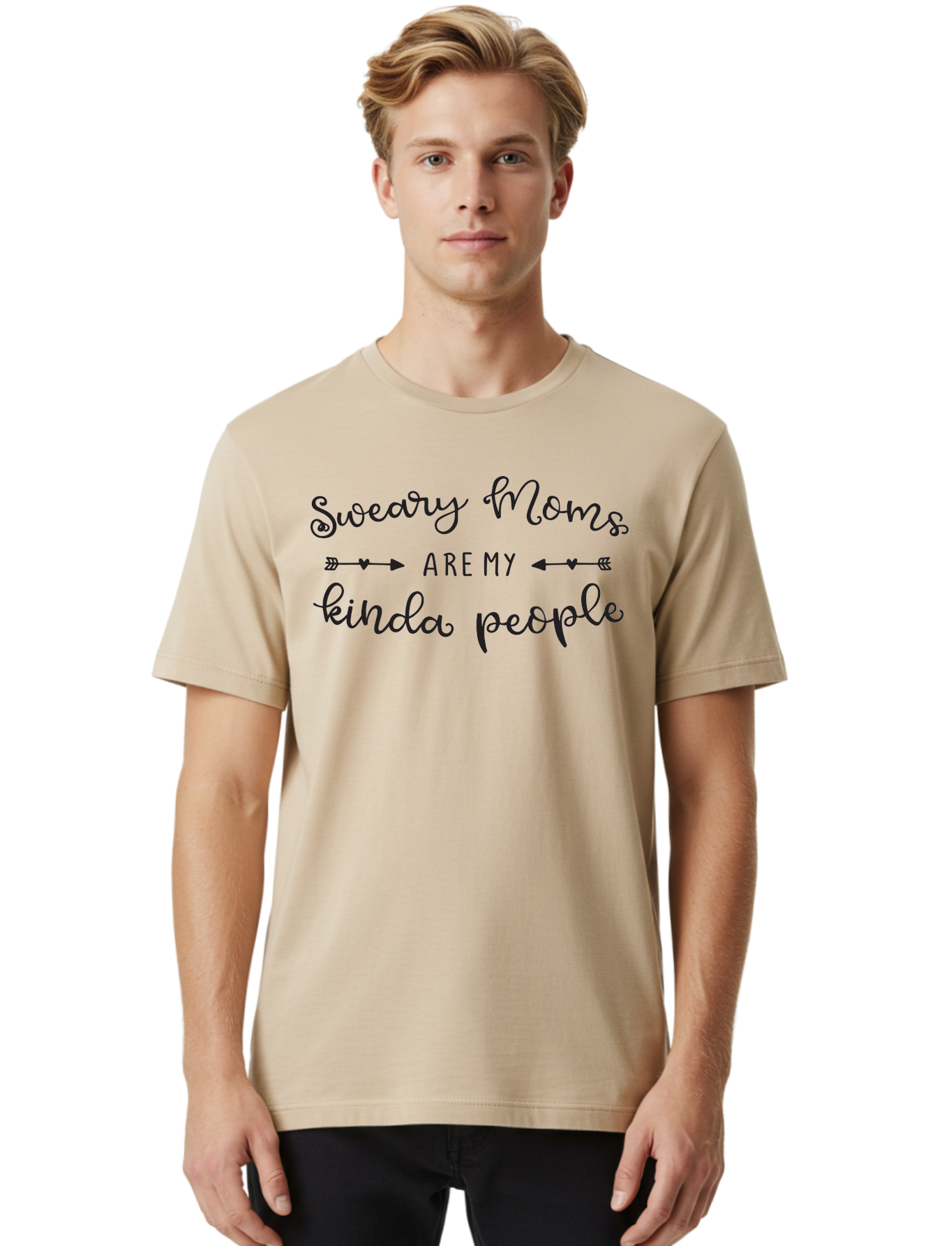 Sweary-Moms-Are-My-Kinda-People Men'S Graphic Tee, 100% Cotton, Comfortable Casual Summer Wear, Machine Washable, Funny Quote, Humorous Text, Sweary Moms, Mothers Day Gift, Mom Life, Sarcastic Humor, Relatable Quote, Quirky Design, Aad214