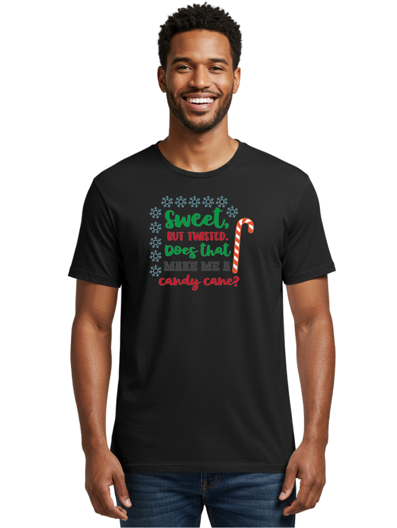 Sweet-But-Twisted Men'S Graphic Tee, 100% Cotton, Comfortable Casual Summer Wear, Machine Washable, Funny Candy Cane Quote, Sweet Treats, Christmas Candy, Candy Cane Humor, Holiday Humor, Christmas Puns, Festive Quotes Aad215