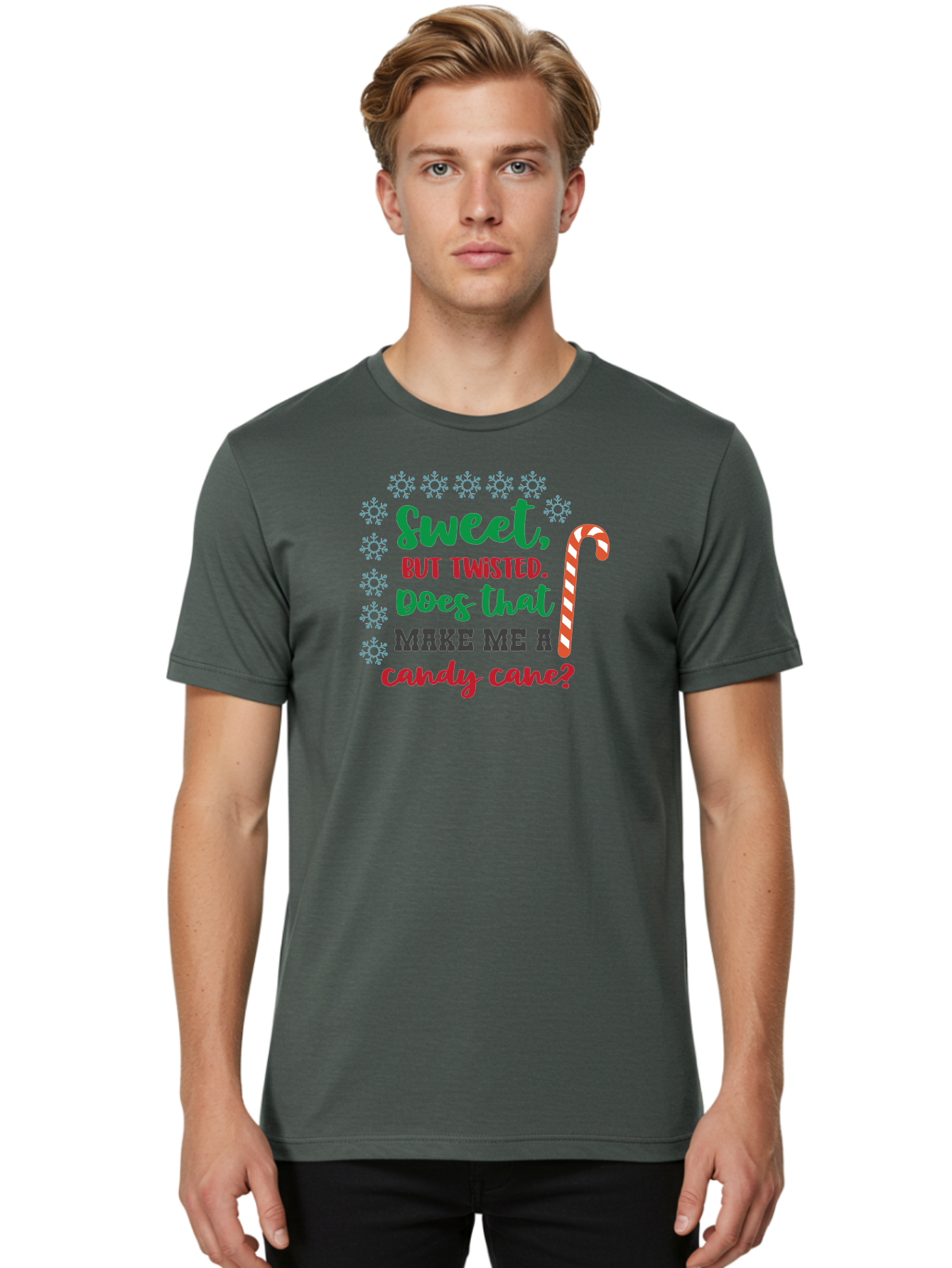 Sweet-But-Twisted Men'S Graphic Tee, 100% Cotton, Comfortable Casual Summer Wear, Machine Washable, Funny Candy Cane Quote, Sweet Treats, Christmas Candy, Candy Cane Humor, Holiday Humor, Christmas Puns, Festive Quotes Aad215