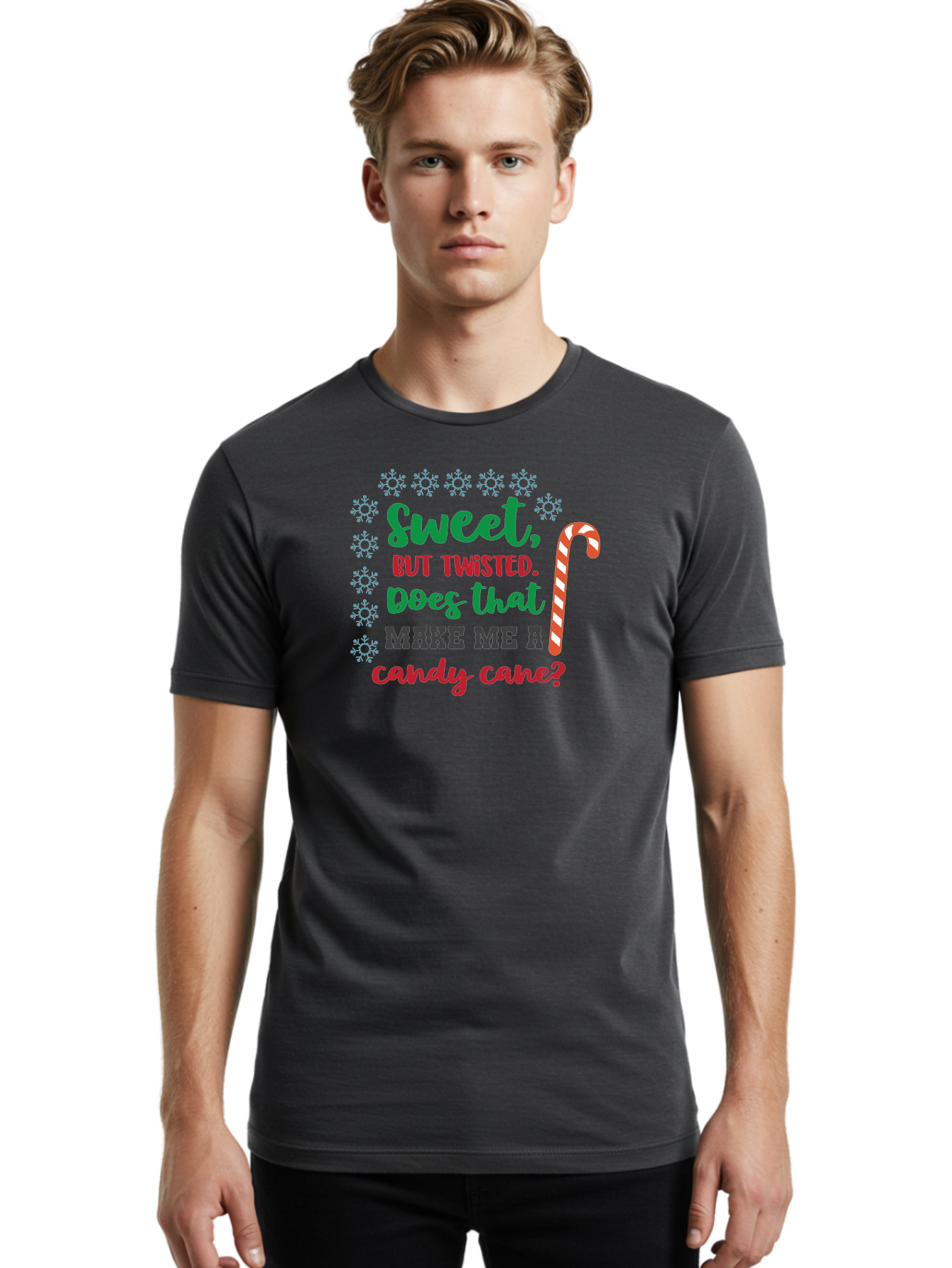 Sweet-But-Twisted Men'S Graphic Tee, 100% Cotton, Comfortable Casual Summer Wear, Machine Washable, Funny Candy Cane Quote, Sweet Treats, Christmas Candy, Candy Cane Humor, Holiday Humor, Christmas Puns, Festive Quotes Aad215