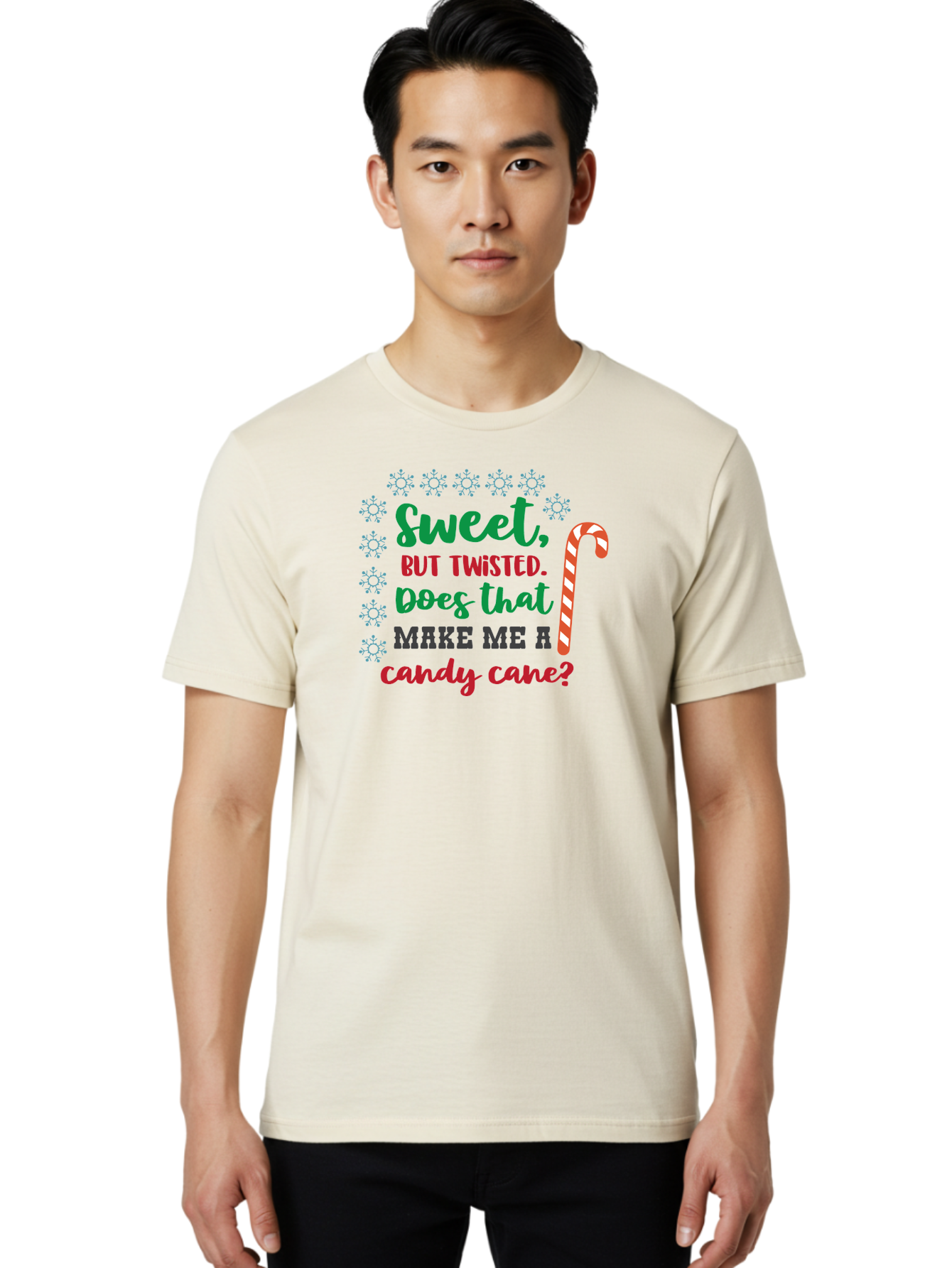 Sweet-But-Twisted Men'S Graphic Tee, 100% Cotton, Comfortable Casual Summer Wear, Machine Washable, Funny Candy Cane Quote, Sweet Treats, Christmas Candy, Candy Cane Humor, Holiday Humor, Christmas Puns, Festive Quotes Aad215