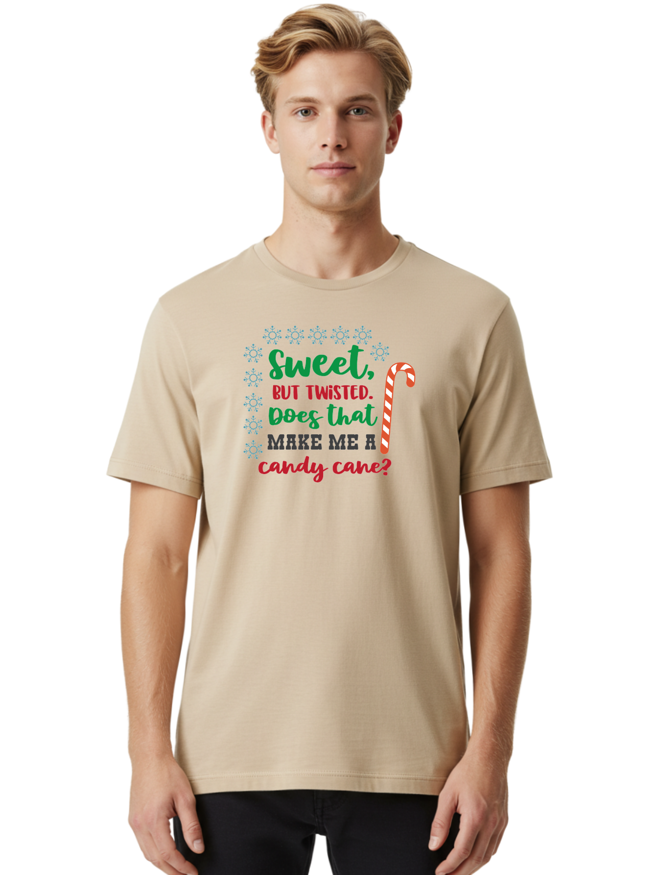 Sweet-But-Twisted Men'S Graphic Tee, 100% Cotton, Comfortable Casual Summer Wear, Machine Washable, Funny Candy Cane Quote, Sweet Treats, Christmas Candy, Candy Cane Humor, Holiday Humor, Christmas Puns, Festive Quotes Aad215