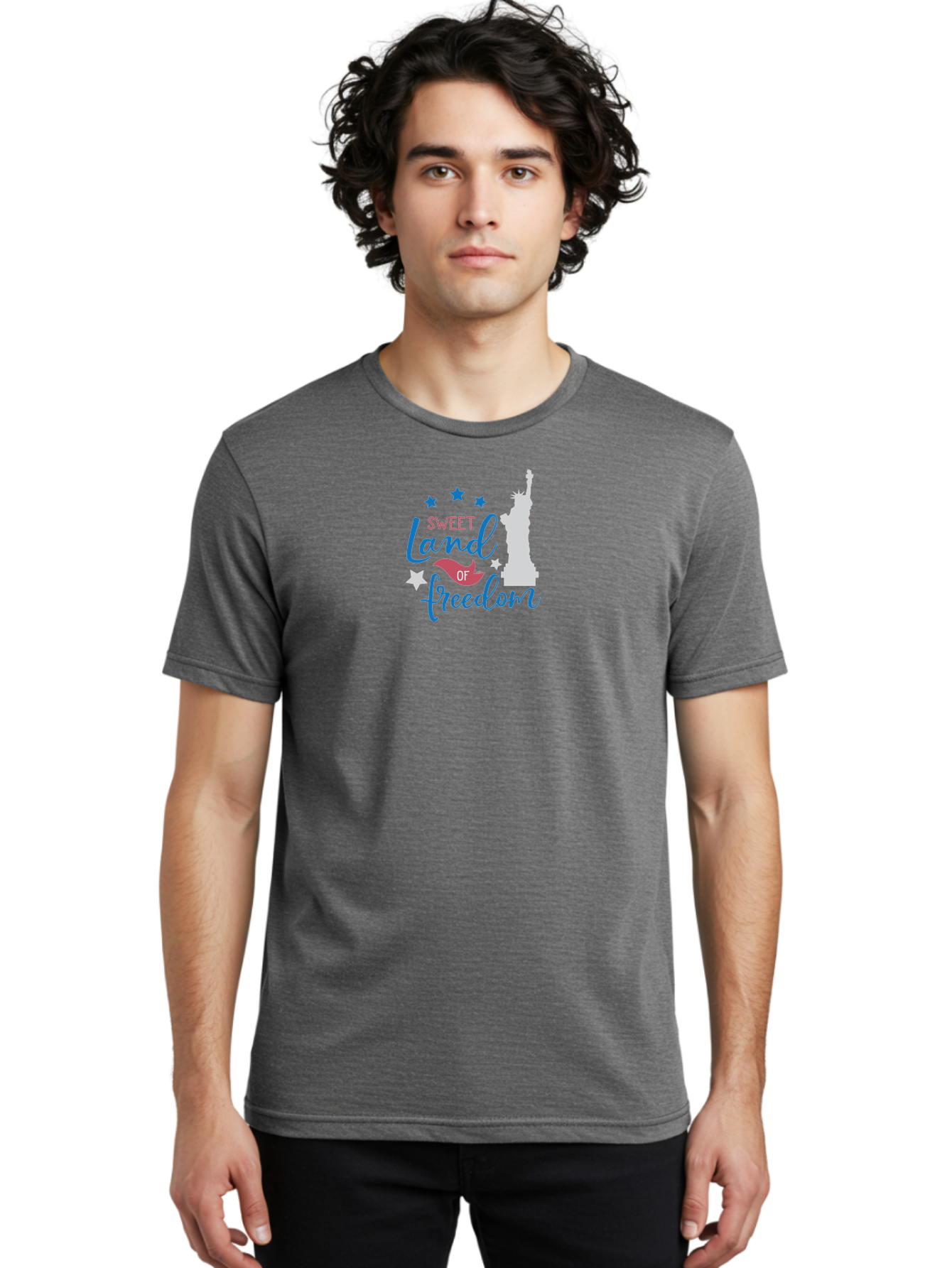 Sweet-Land-Of-Freedom Men'S Graphic Tee, 100% Cotton, Comfortable Casual Summer Wear, Machine Washable, Statue Of Liberty, Stars, Liberty Symbol, Usa, Statue Of Liberty, Freedom, 'Sweet Land Of Freedom', Patriotic Design, Inspirational Quote Aad216