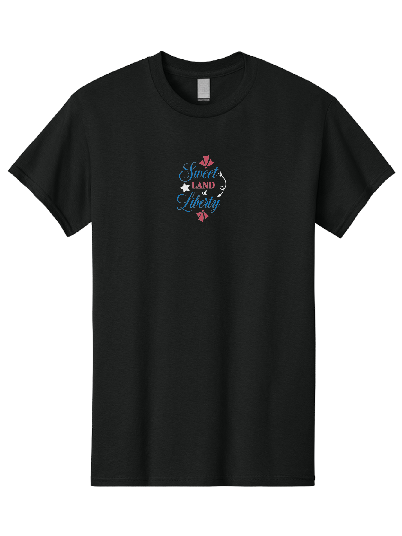 Sweet-Land-Of-Liberty Men'S Graphic Tee, 100% Cotton, Comfortable Casual Summer Wear, Machine Washable, Patriotic Graphic, Liberty Theme, Usa Inspiration, Vintage Style, Floral Elements, Arrow Design, Star Symbol, Red White And Blue Colors, Aad217