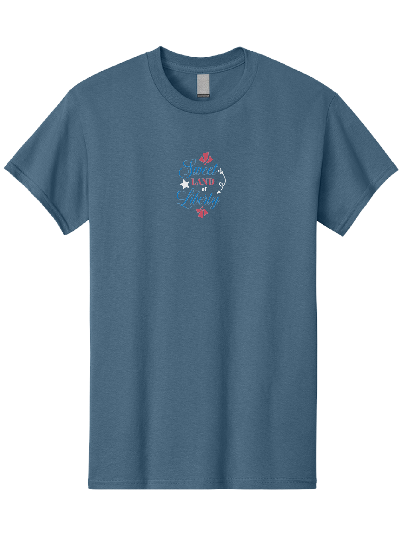 Sweet-Land-Of-Liberty Men'S Graphic Tee, 100% Cotton, Comfortable Casual Summer Wear, Machine Washable, Patriotic Graphic, Liberty Theme, Usa Inspiration, Vintage Style, Floral Elements, Arrow Design, Star Symbol, Red White And Blue Colors, Aad217
