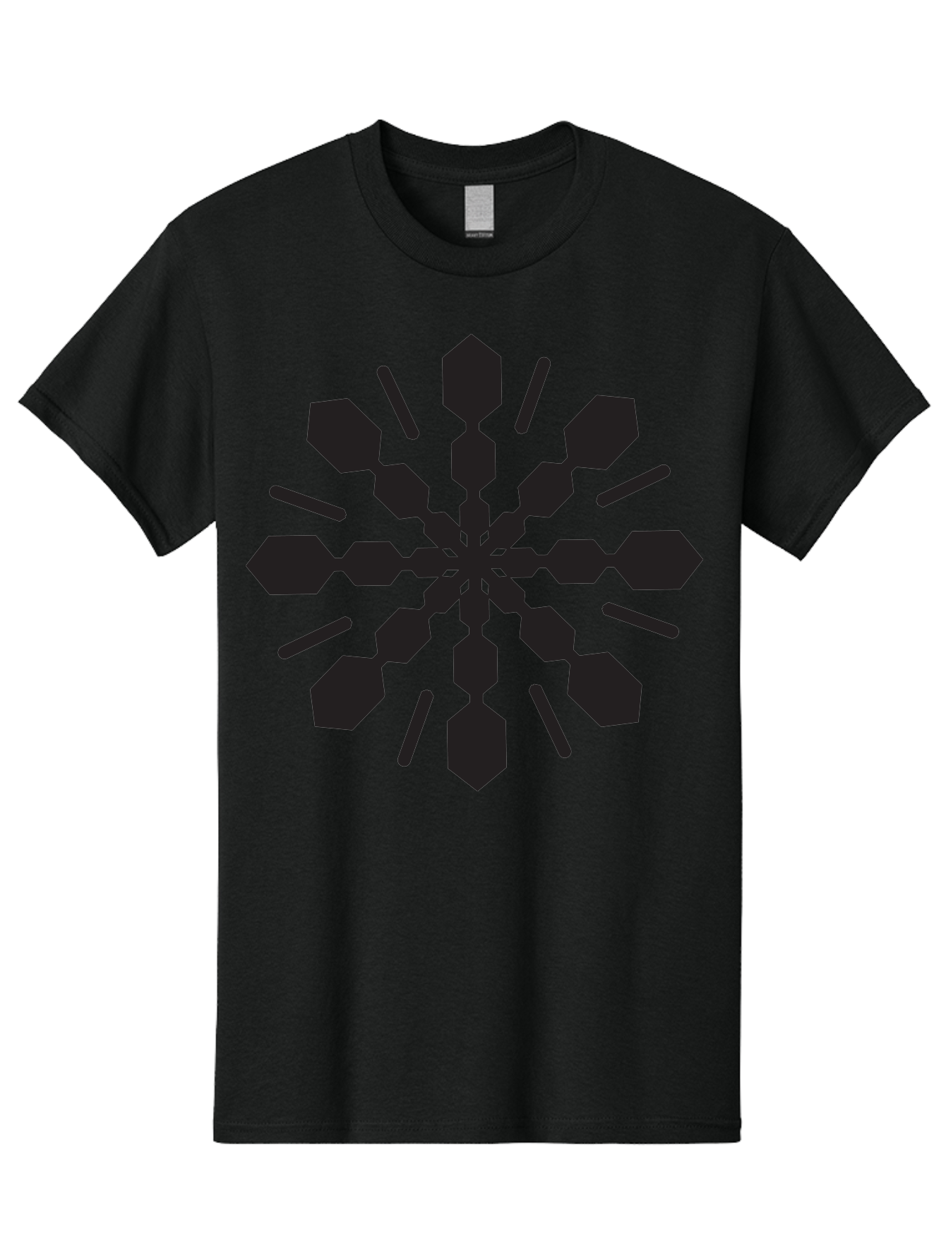 Symmetrical-Snowflake Men'S Graphic Tee, 100% Cotton, Comfortable Casual Summer Wear, Machine Washable, Symmetrical Design, Abstract Art, Geometric Pattern, Black Shapes, Radial Symmetry, Modern Graphic, Minimalist Style Aad218