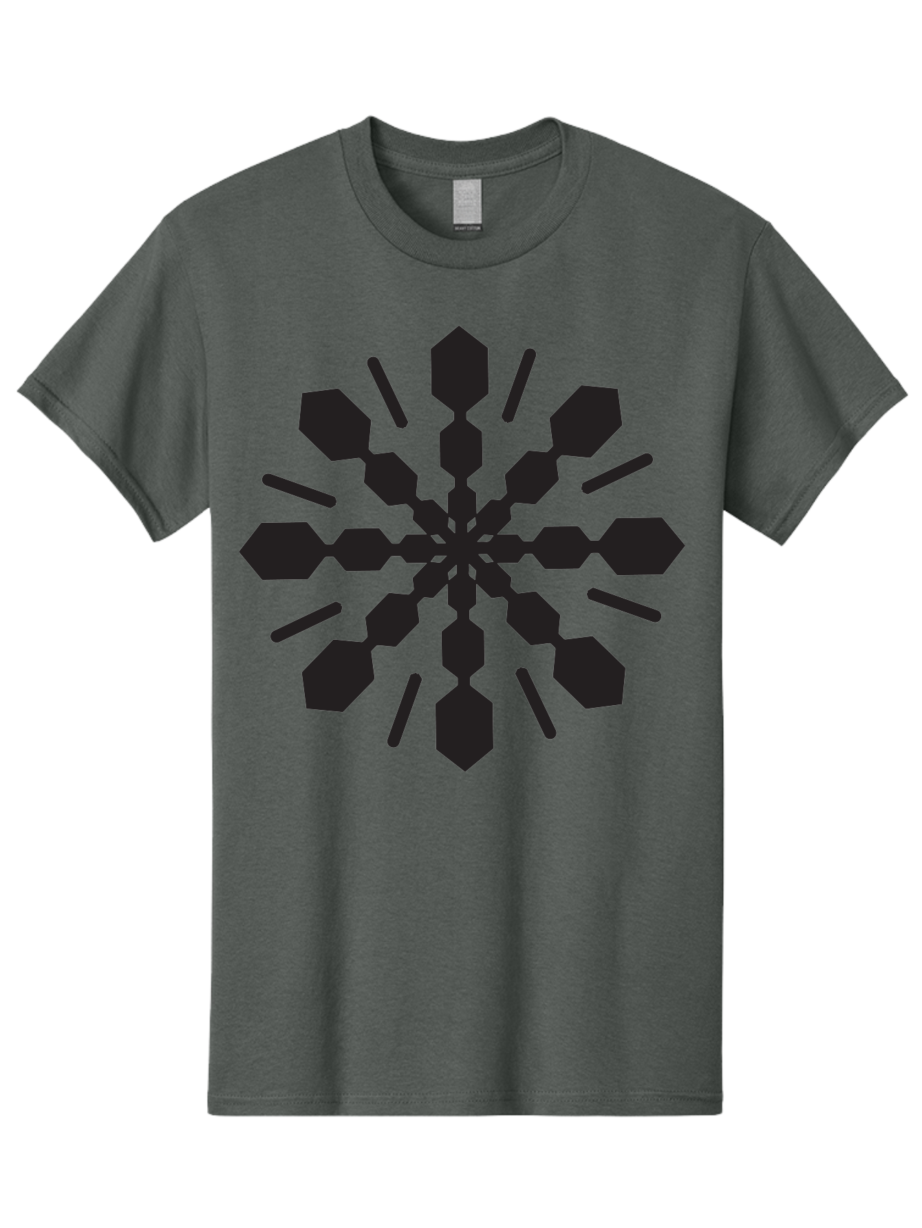 Symmetrical-Snowflake Men'S Graphic Tee, 100% Cotton, Comfortable Casual Summer Wear, Machine Washable, Symmetrical Design, Abstract Art, Geometric Pattern, Black Shapes, Radial Symmetry, Modern Graphic, Minimalist Style Aad218