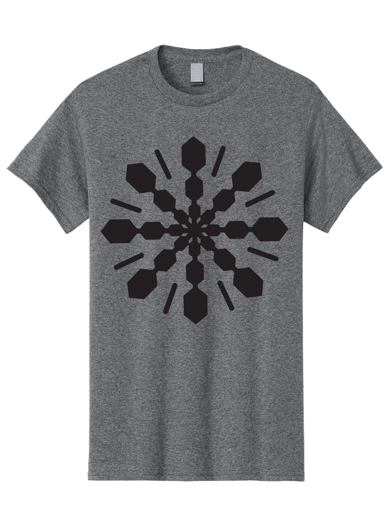 Symmetrical-Snowflake Men'S Graphic Tee, 100% Cotton, Comfortable Casual Summer Wear, Machine Washable, Symmetrical Design, Abstract Art, Geometric Pattern, Black Shapes, Radial Symmetry, Modern Graphic, Minimalist Style Aad218