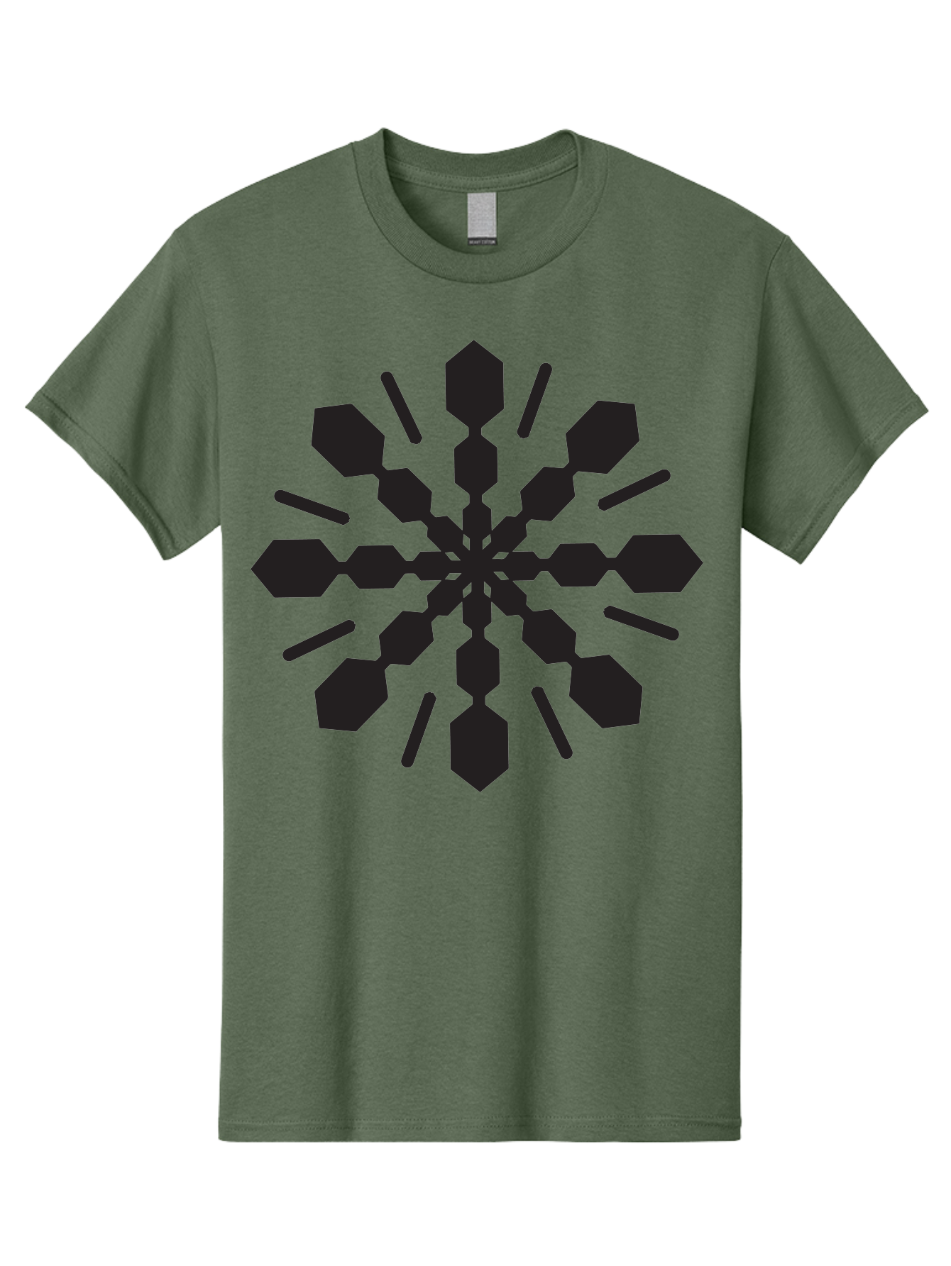 Symmetrical-Snowflake Men'S Graphic Tee, 100% Cotton, Comfortable Casual Summer Wear, Machine Washable, Symmetrical Design, Abstract Art, Geometric Pattern, Black Shapes, Radial Symmetry, Modern Graphic, Minimalist Style Aad218