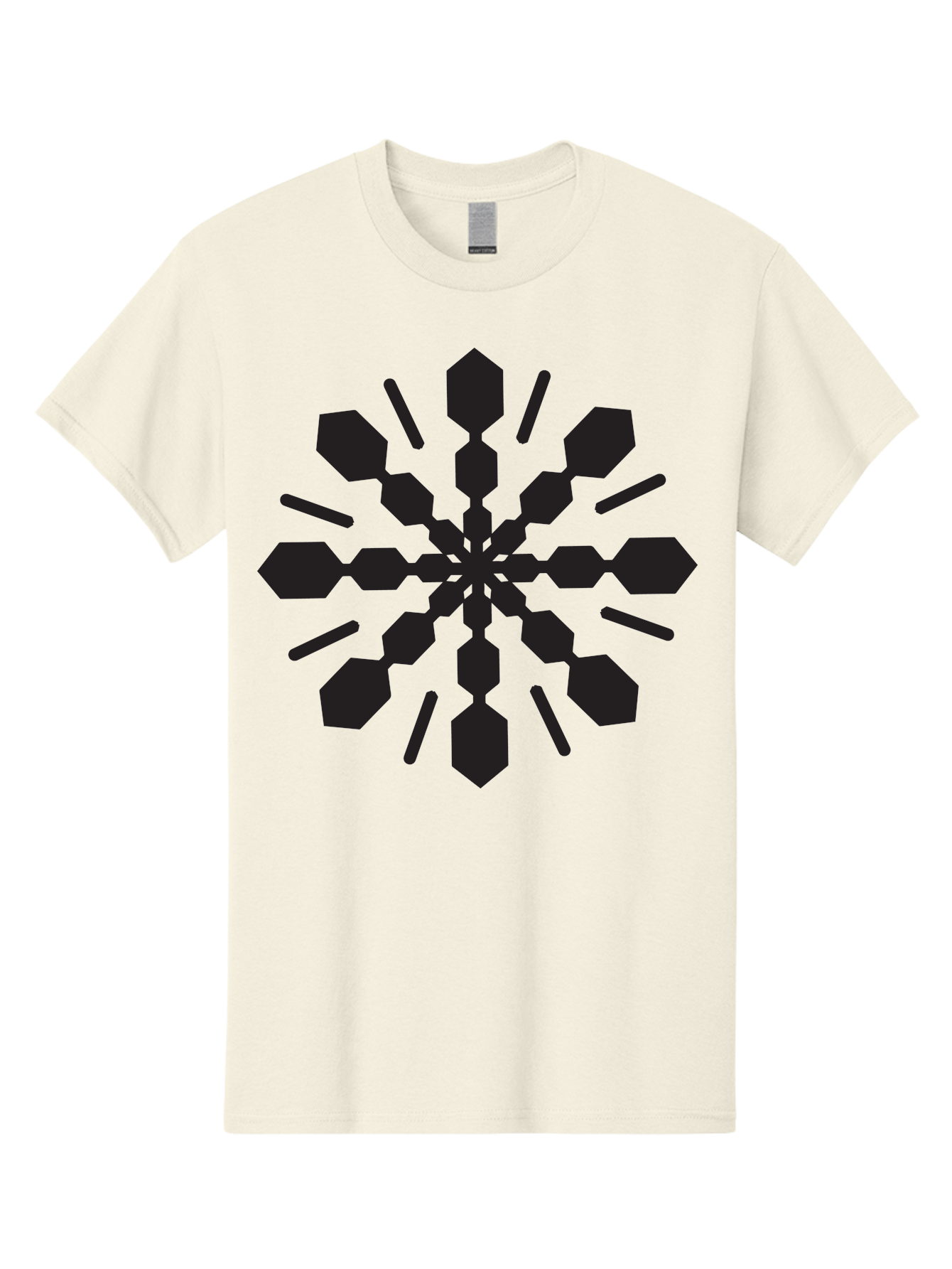 Symmetrical-Snowflake Men'S Graphic Tee, 100% Cotton, Comfortable Casual Summer Wear, Machine Washable, Symmetrical Design, Abstract Art, Geometric Pattern, Black Shapes, Radial Symmetry, Modern Graphic, Minimalist Style Aad218