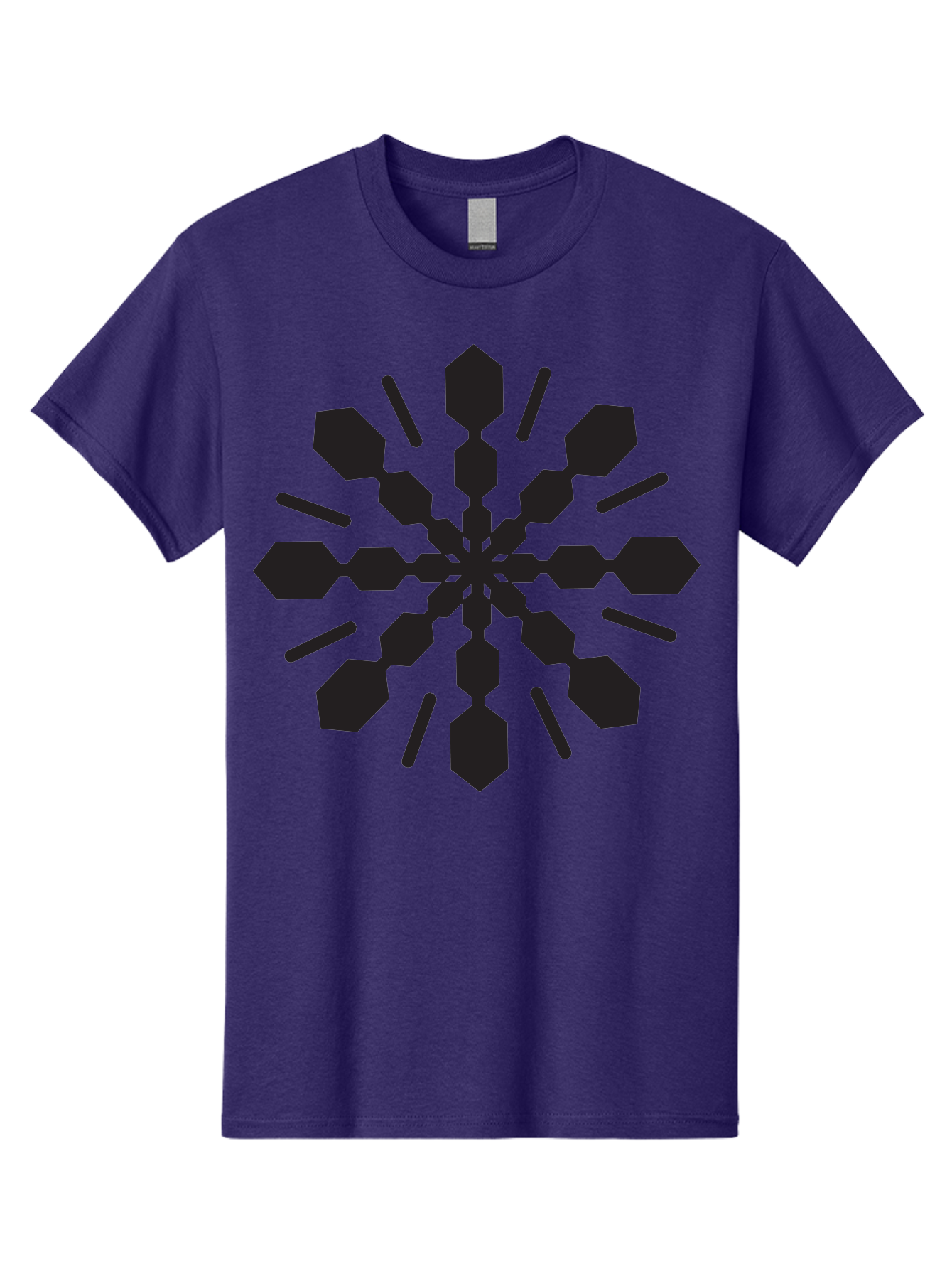 Symmetrical-Snowflake Men'S Graphic Tee, 100% Cotton, Comfortable Casual Summer Wear, Machine Washable, Symmetrical Design, Abstract Art, Geometric Pattern, Black Shapes, Radial Symmetry, Modern Graphic, Minimalist Style Aad218