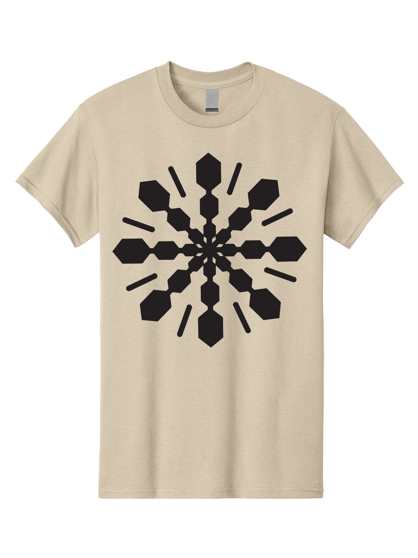Symmetrical-Snowflake Men'S Graphic Tee, 100% Cotton, Comfortable Casual Summer Wear, Machine Washable, Symmetrical Design, Abstract Art, Geometric Pattern, Black Shapes, Radial Symmetry, Modern Graphic, Minimalist Style Aad218