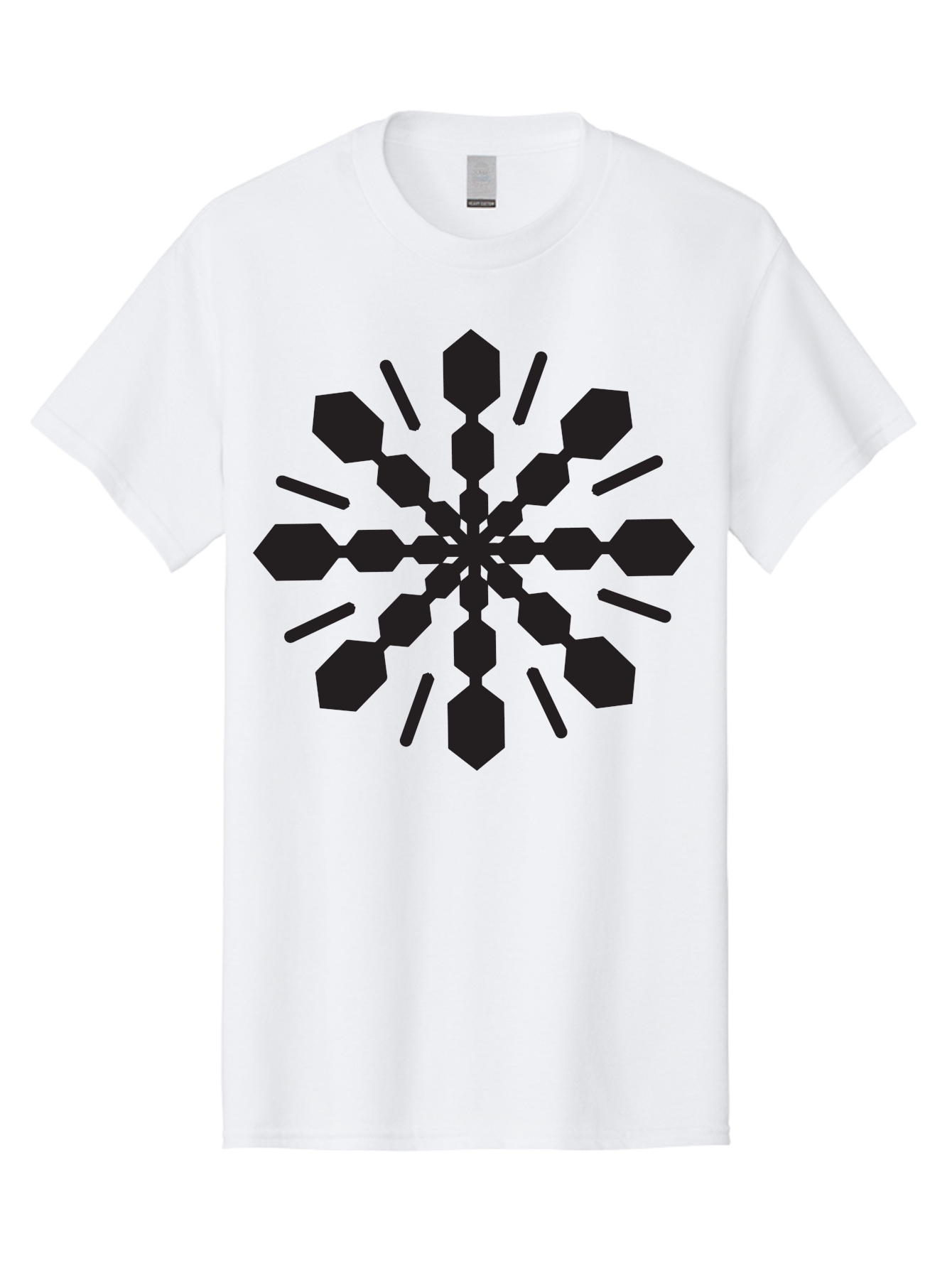 Symmetrical-Snowflake Men'S Graphic Tee, 100% Cotton, Comfortable Casual Summer Wear, Machine Washable, Symmetrical Design, Abstract Art, Geometric Pattern, Black Shapes, Radial Symmetry, Modern Graphic, Minimalist Style Aad218