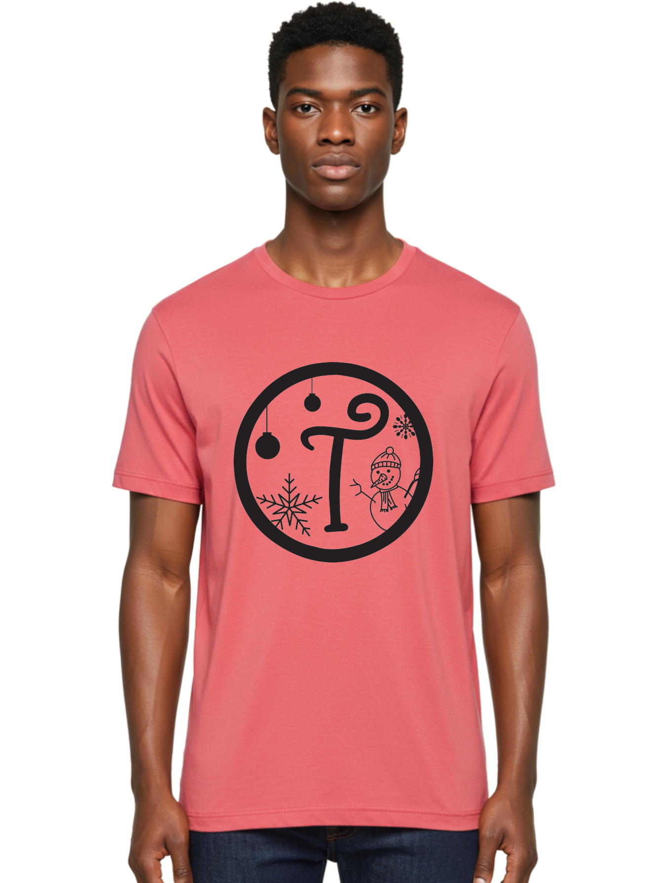 T-Snowman Men'S Graphic Tee, 100% Cotton, Comfortable Casual Summer Wear, Machine Washable, Snowman Waving, Christmas Ornaments, Snowflakes, Winter Wonderland, Holiday Decorations, Festive Theme, Minimalist Design, Cute Snowman Character Aad219