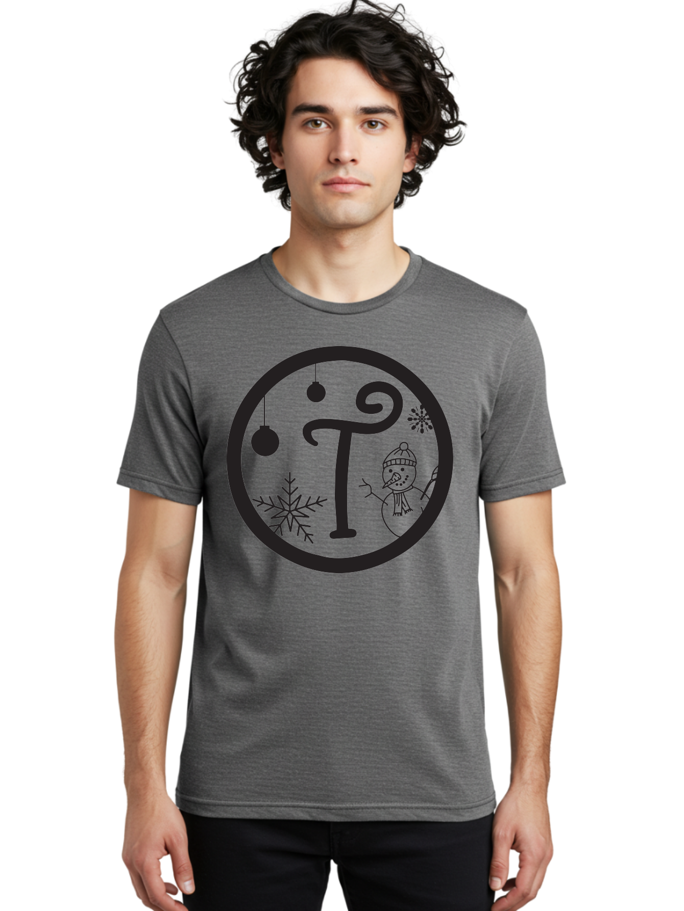 T-Snowman Men'S Graphic Tee, 100% Cotton, Comfortable Casual Summer Wear, Machine Washable, Snowman Waving, Christmas Ornaments, Snowflakes, Winter Wonderland, Holiday Decorations, Festive Theme, Minimalist Design, Cute Snowman Character Aad219