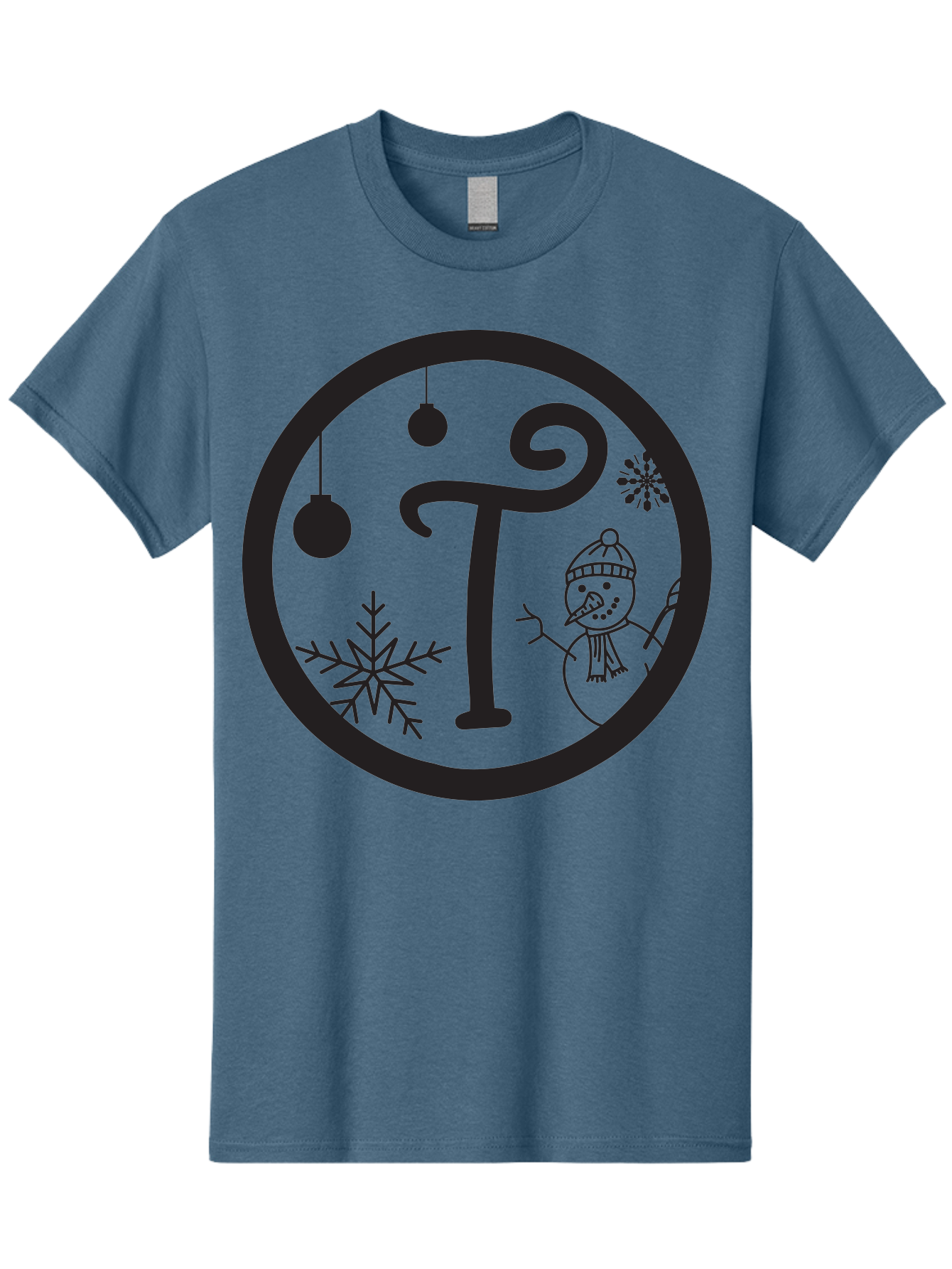 T-Snowman Men'S Graphic Tee, 100% Cotton, Comfortable Casual Summer Wear, Machine Washable, Snowman Waving, Christmas Ornaments, Snowflakes, Winter Wonderland, Holiday Decorations, Festive Theme, Minimalist Design, Cute Snowman Character Aad219
