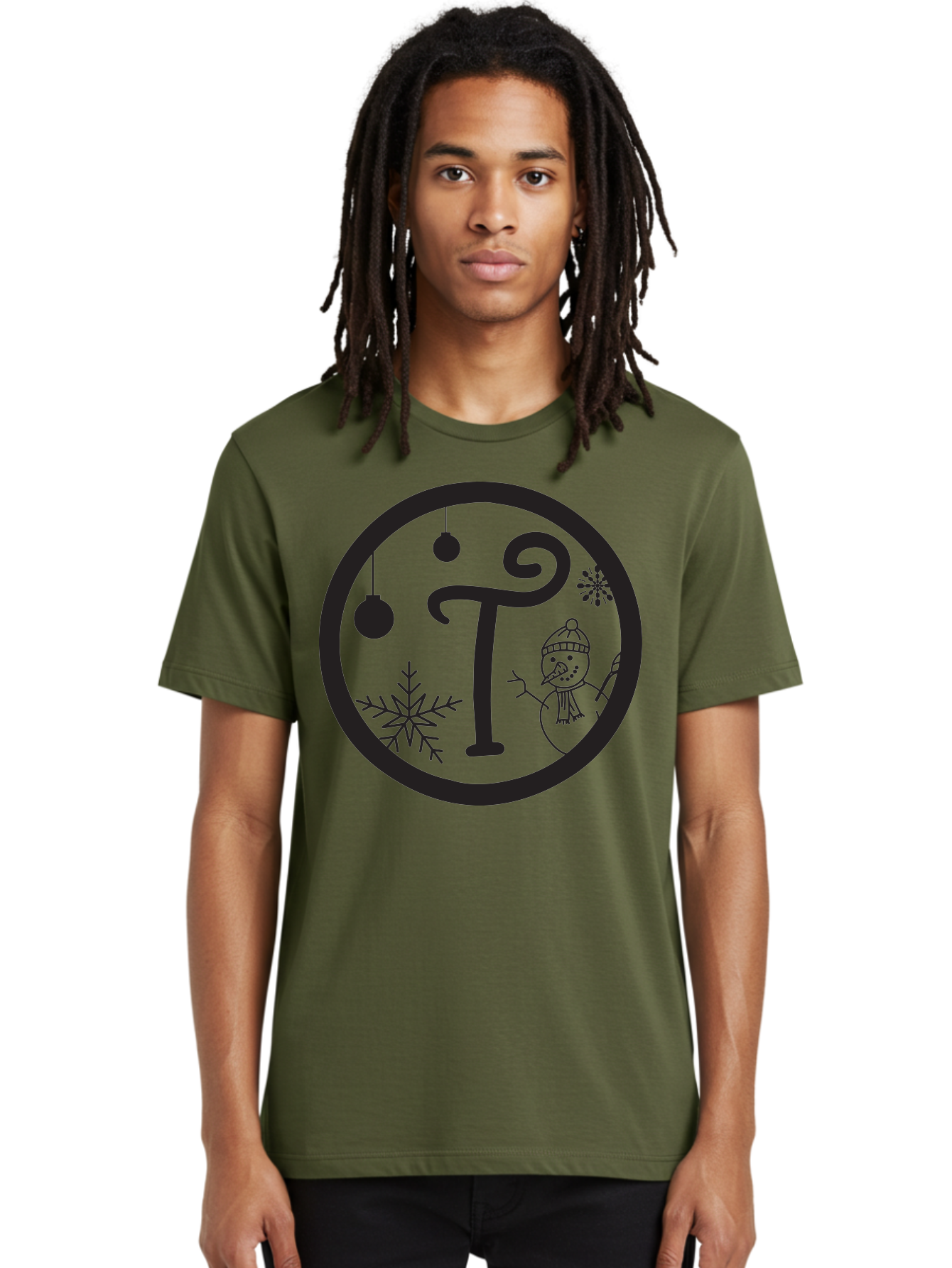 T-Snowman Men'S Graphic Tee, 100% Cotton, Comfortable Casual Summer Wear, Machine Washable, Snowman Waving, Christmas Ornaments, Snowflakes, Winter Wonderland, Holiday Decorations, Festive Theme, Minimalist Design, Cute Snowman Character Aad219