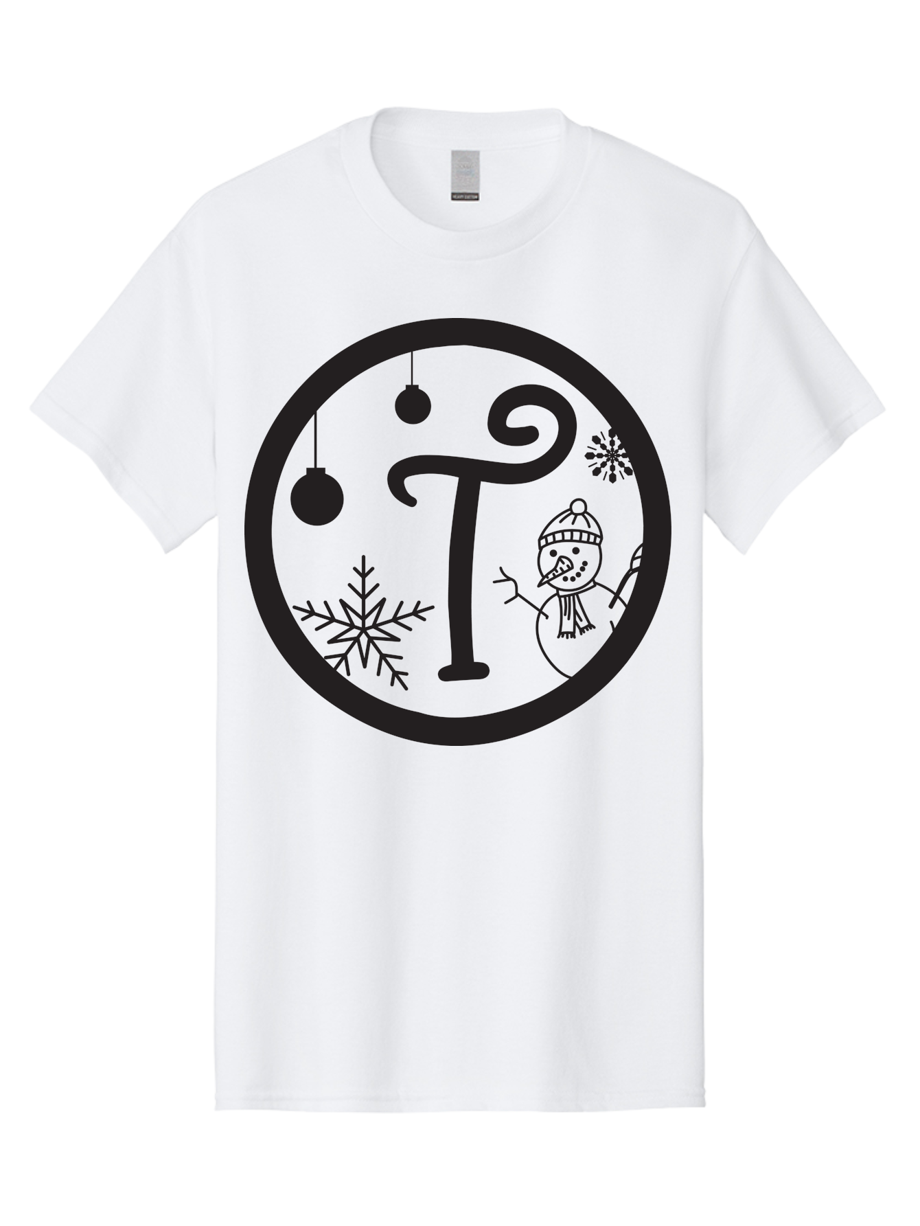 T-Snowman Men'S Graphic Tee, 100% Cotton, Comfortable Casual Summer Wear, Machine Washable, Snowman Waving, Christmas Ornaments, Snowflakes, Winter Wonderland, Holiday Decorations, Festive Theme, Minimalist Design, Cute Snowman Character Aad219