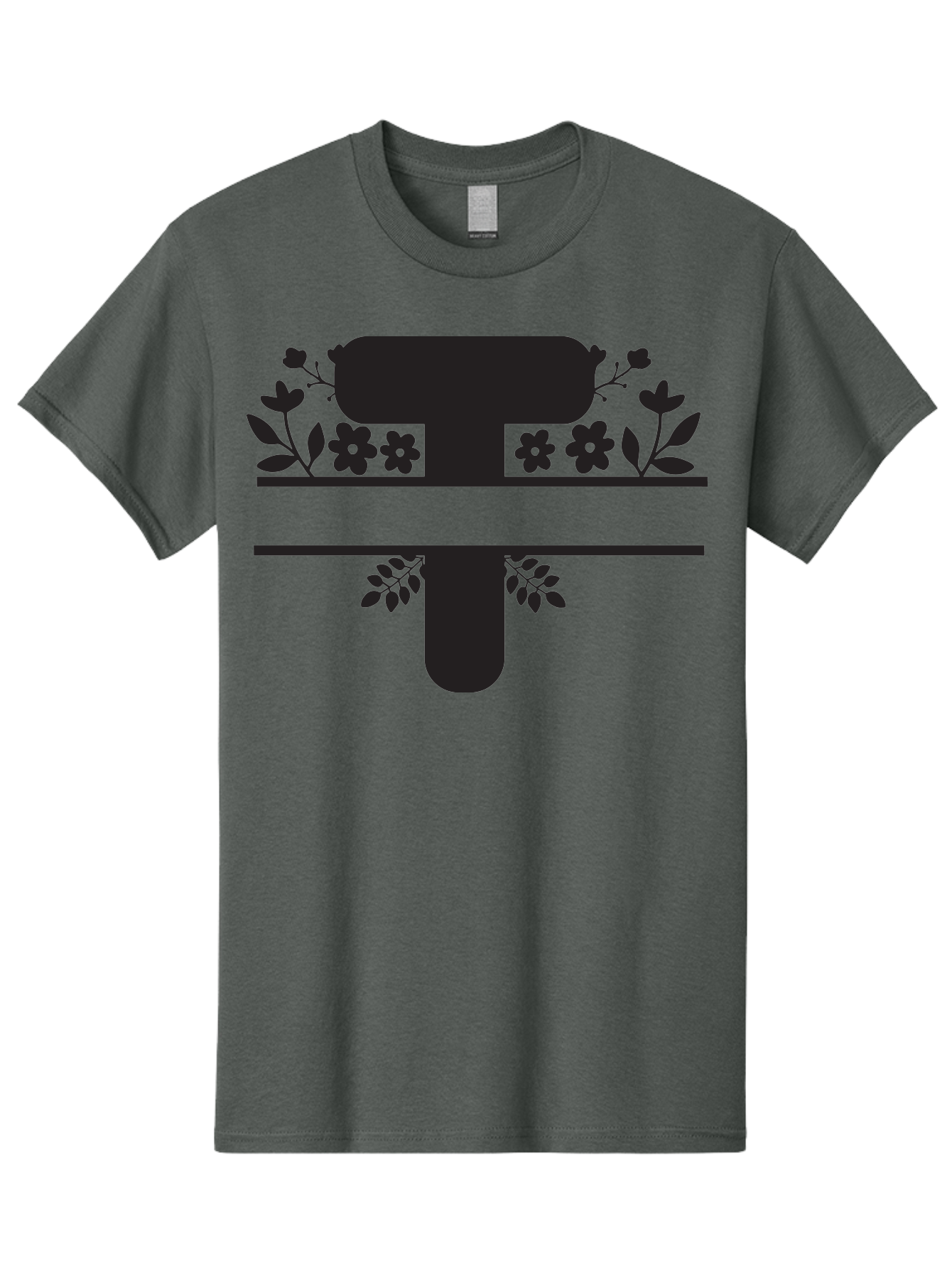 T Men'S Graphic Tee, 100% Cotton, Comfortable Casual Summer Wear, Machine Washable, Stylized Letter T, Floral Design, Black Silhouette, Leafy Accents, Flowers, Logo Concept, Typography, Elegant Graphics, Modern Design, Symbolic Representation Aad220