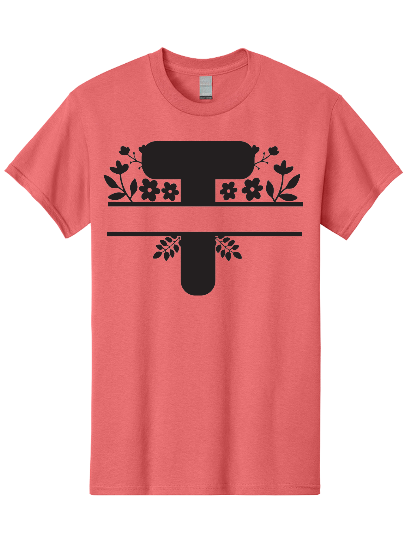 T Men'S Graphic Tee, 100% Cotton, Comfortable Casual Summer Wear, Machine Washable, Stylized Letter T, Floral Design, Black Silhouette, Leafy Accents, Flowers, Logo Concept, Typography, Elegant Graphics, Modern Design, Symbolic Representation Aad220