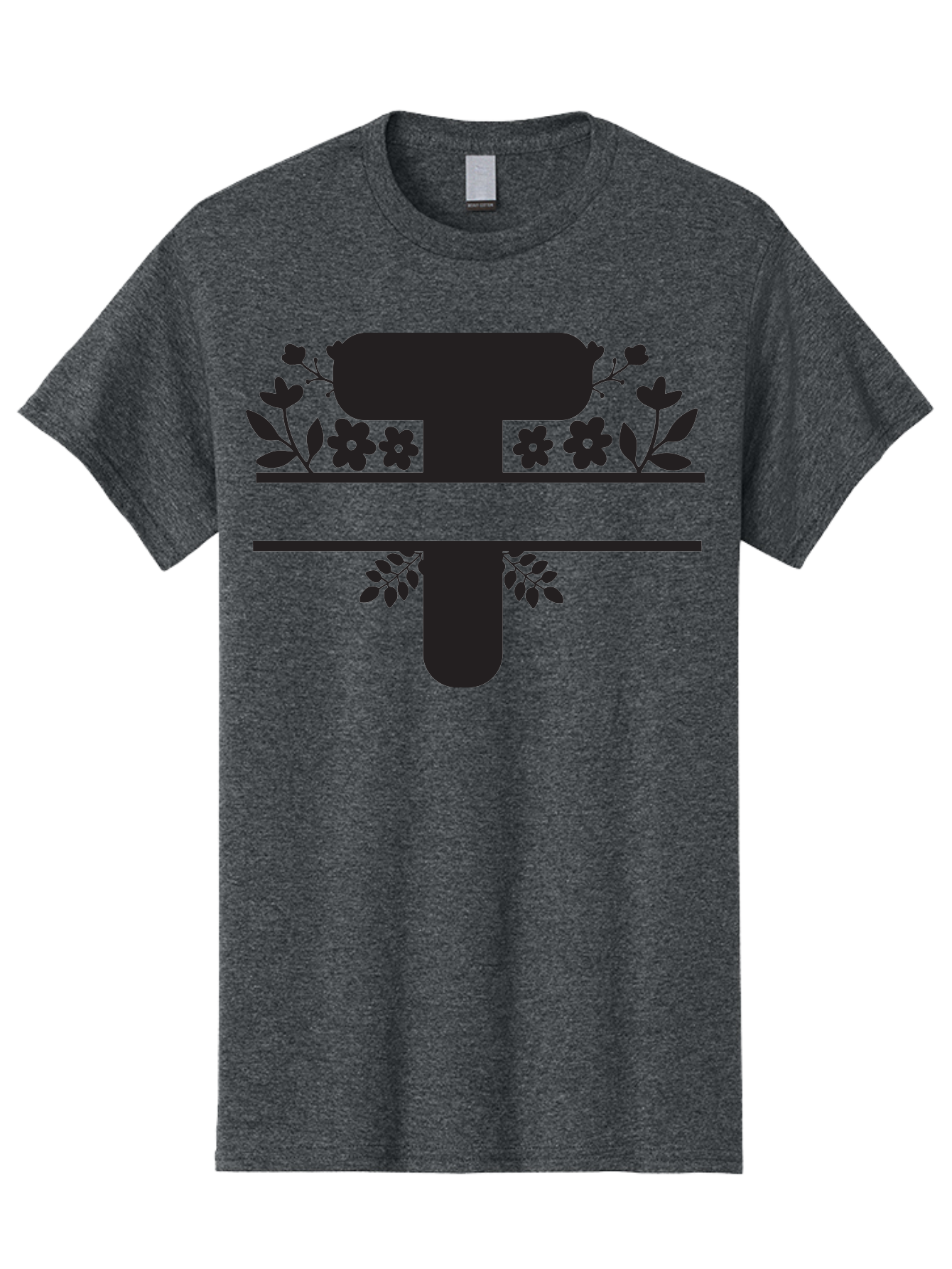 T Men'S Graphic Tee, 100% Cotton, Comfortable Casual Summer Wear, Machine Washable, Stylized Letter T, Floral Design, Black Silhouette, Leafy Accents, Flowers, Logo Concept, Typography, Elegant Graphics, Modern Design, Symbolic Representation Aad220