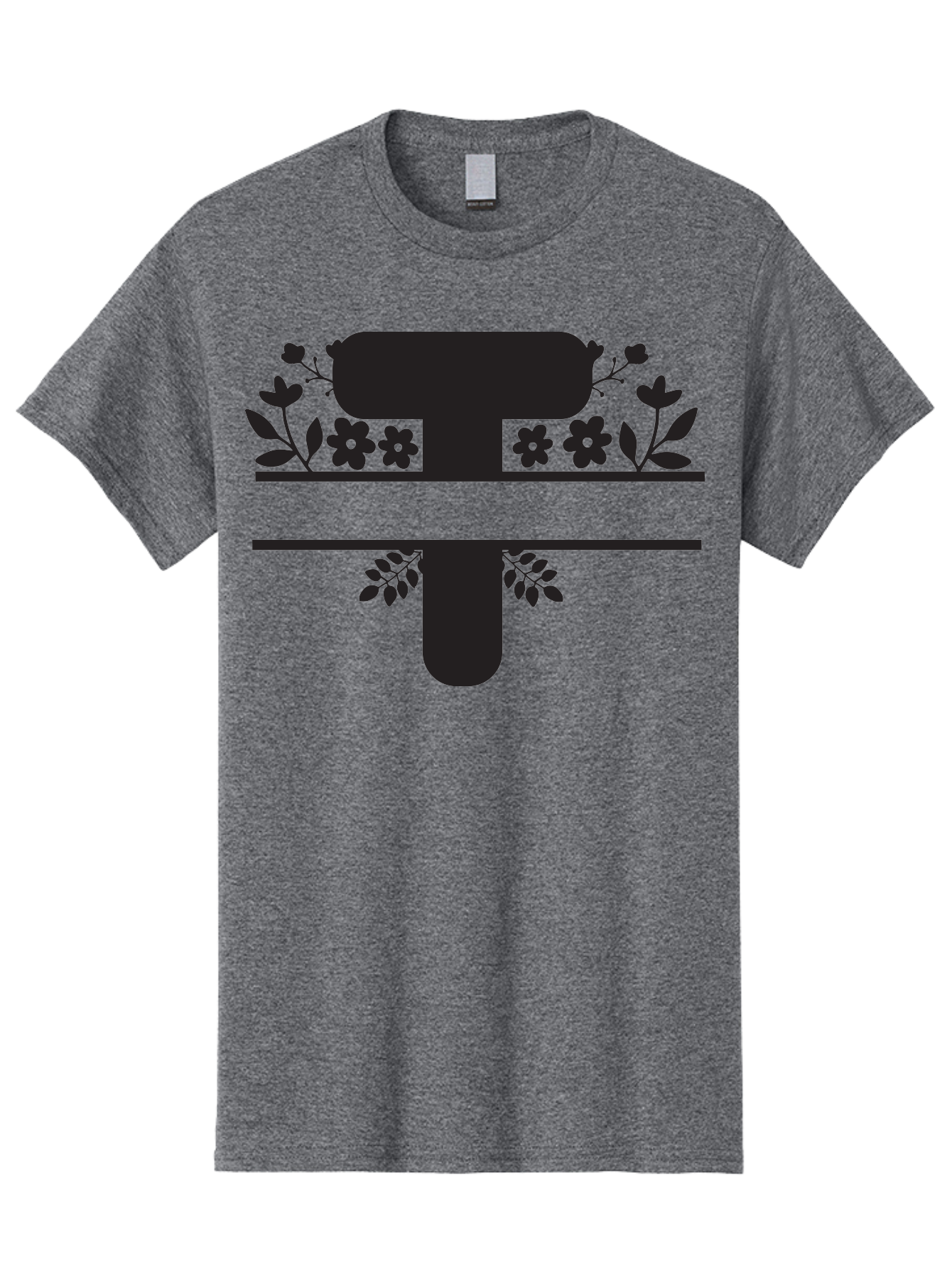 T Men'S Graphic Tee, 100% Cotton, Comfortable Casual Summer Wear, Machine Washable, Stylized Letter T, Floral Design, Black Silhouette, Leafy Accents, Flowers, Logo Concept, Typography, Elegant Graphics, Modern Design, Symbolic Representation Aad220