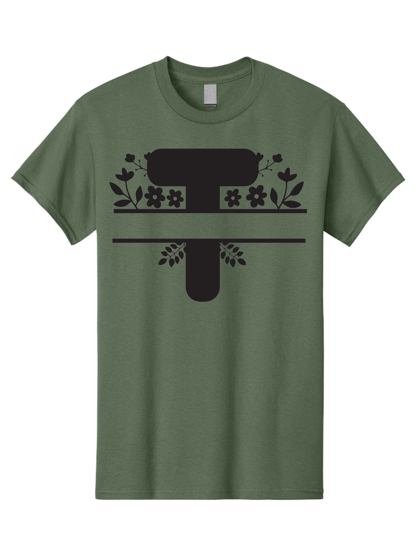 T Men'S Graphic Tee, 100% Cotton, Comfortable Casual Summer Wear, Machine Washable, Stylized Letter T, Floral Design, Black Silhouette, Leafy Accents, Flowers, Logo Concept, Typography, Elegant Graphics, Modern Design, Symbolic Representation Aad220