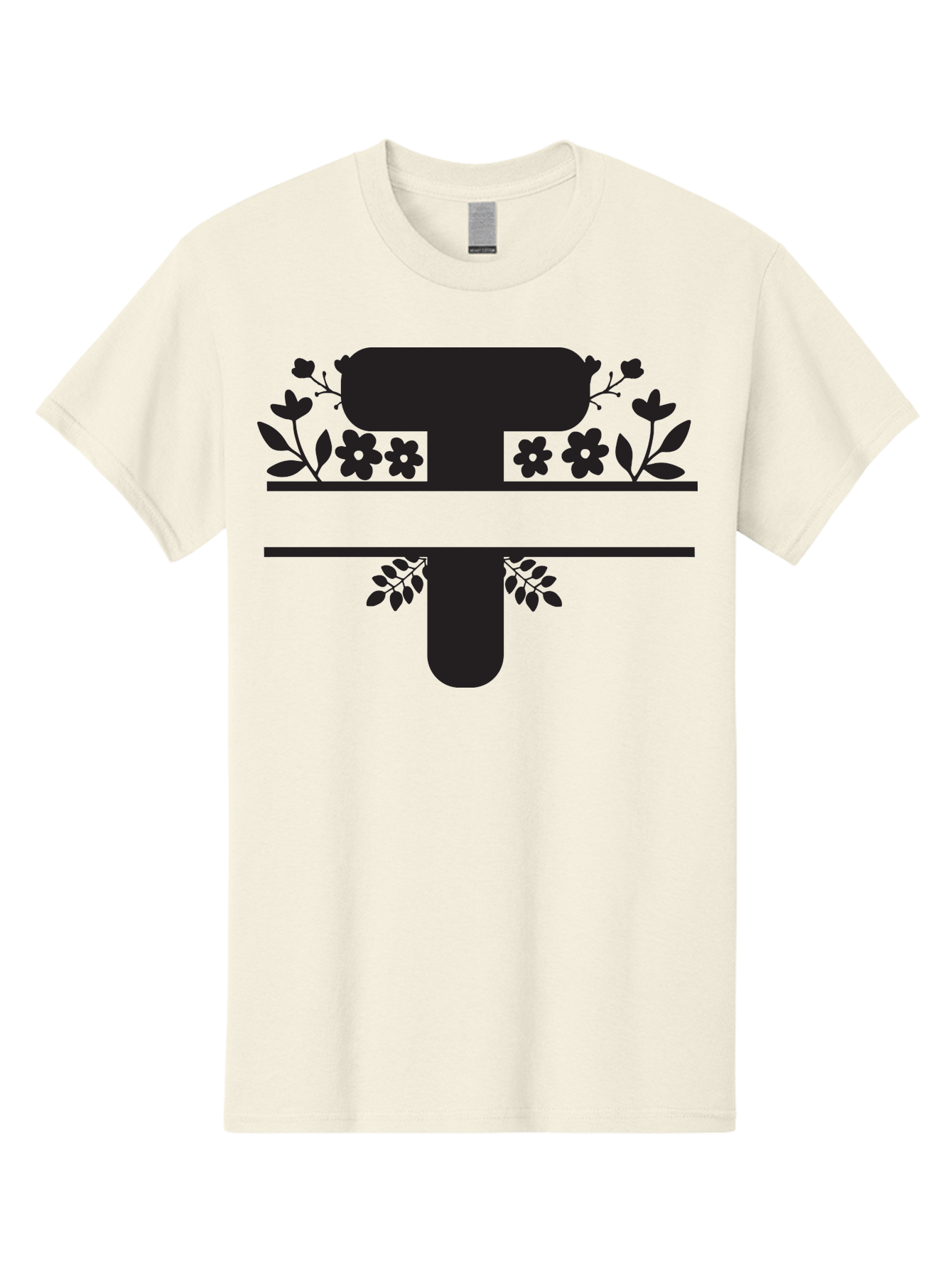 T Men'S Graphic Tee, 100% Cotton, Comfortable Casual Summer Wear, Machine Washable, Stylized Letter T, Floral Design, Black Silhouette, Leafy Accents, Flowers, Logo Concept, Typography, Elegant Graphics, Modern Design, Symbolic Representation Aad220