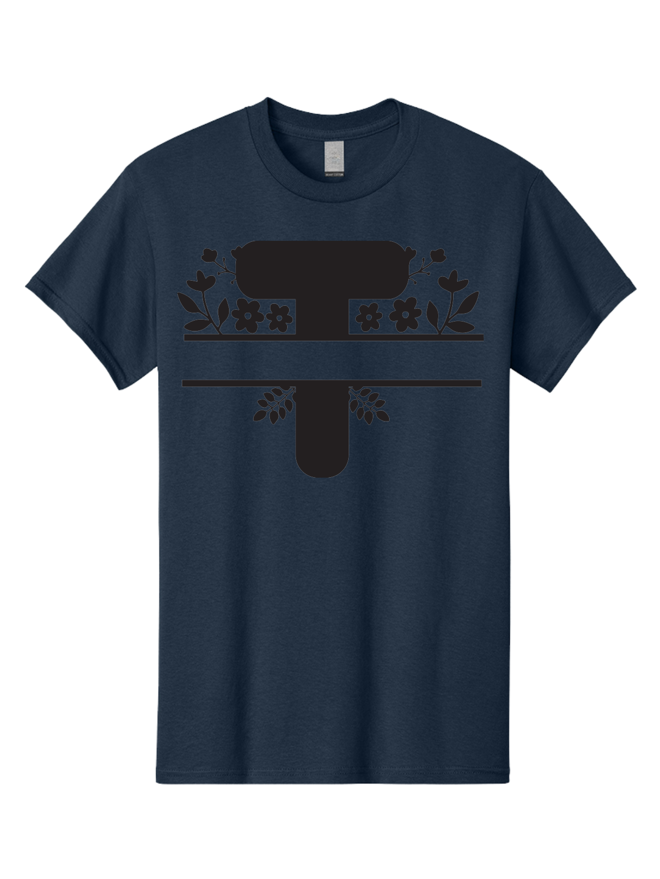 T Men'S Graphic Tee, 100% Cotton, Comfortable Casual Summer Wear, Machine Washable, Stylized Letter T, Floral Design, Black Silhouette, Leafy Accents, Flowers, Logo Concept, Typography, Elegant Graphics, Modern Design, Symbolic Representation Aad220