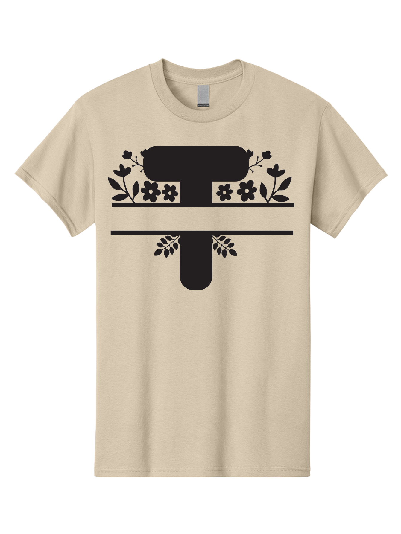 T Men'S Graphic Tee, 100% Cotton, Comfortable Casual Summer Wear, Machine Washable, Stylized Letter T, Floral Design, Black Silhouette, Leafy Accents, Flowers, Logo Concept, Typography, Elegant Graphics, Modern Design, Symbolic Representation Aad220