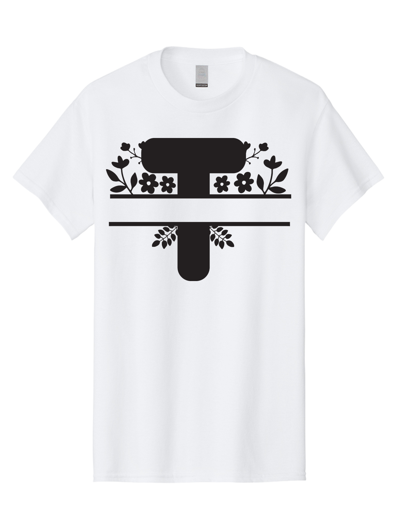 T Men'S Graphic Tee, 100% Cotton, Comfortable Casual Summer Wear, Machine Washable, Stylized Letter T, Floral Design, Black Silhouette, Leafy Accents, Flowers, Logo Concept, Typography, Elegant Graphics, Modern Design, Symbolic Representation Aad220