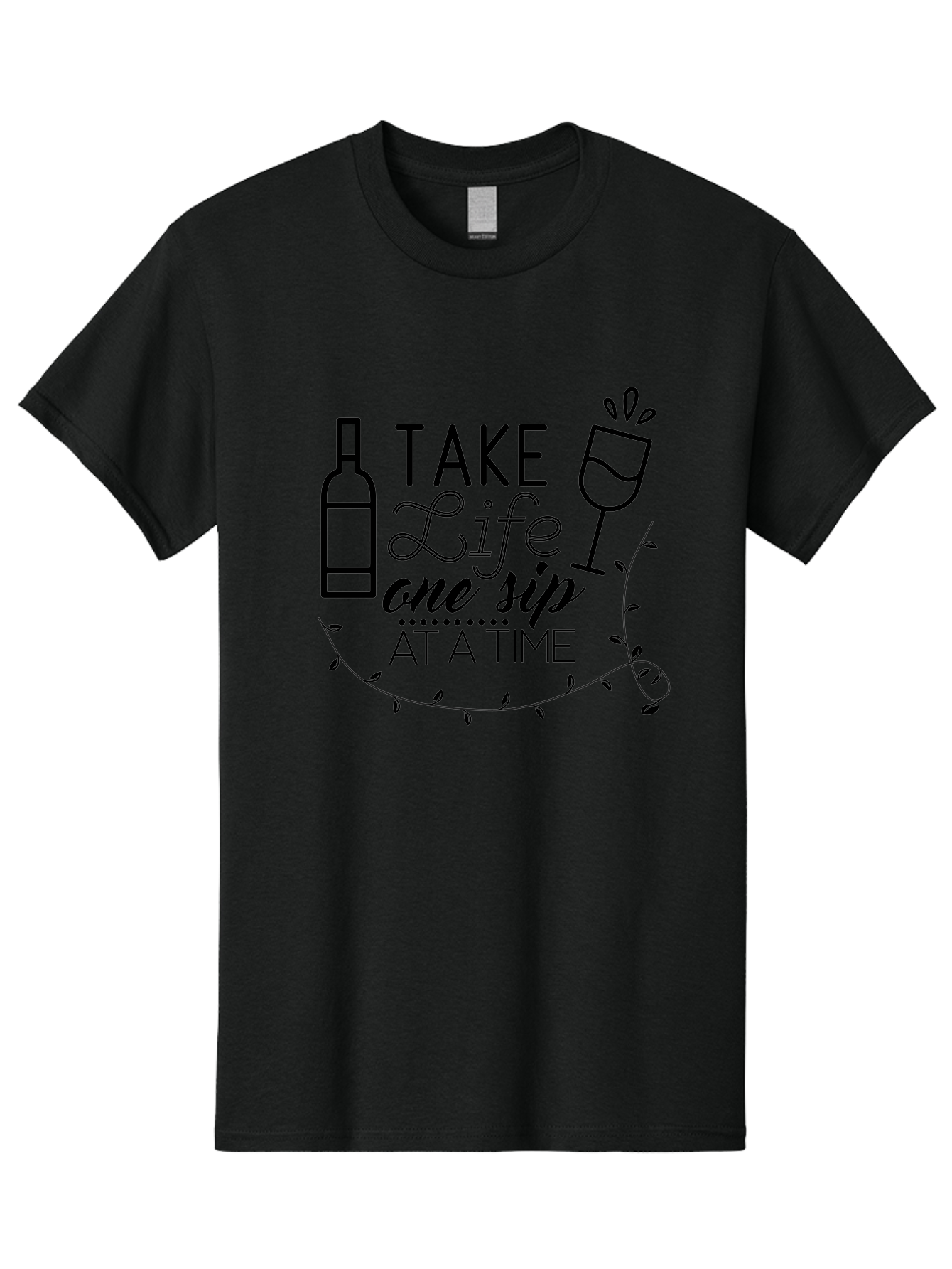Take-Life-One-Sip-At-A-Time Men'S Graphic Tee, 100% Cotton, Comfortable Casual Summer Wear, Machine Washable, Wine Quotes, Life Quotes, Inspirational Quotes, Wine Bottle, Wine Glass, Vine Quote, Take Life One Sip At A Time, Relaxing Atmosphere Aad222